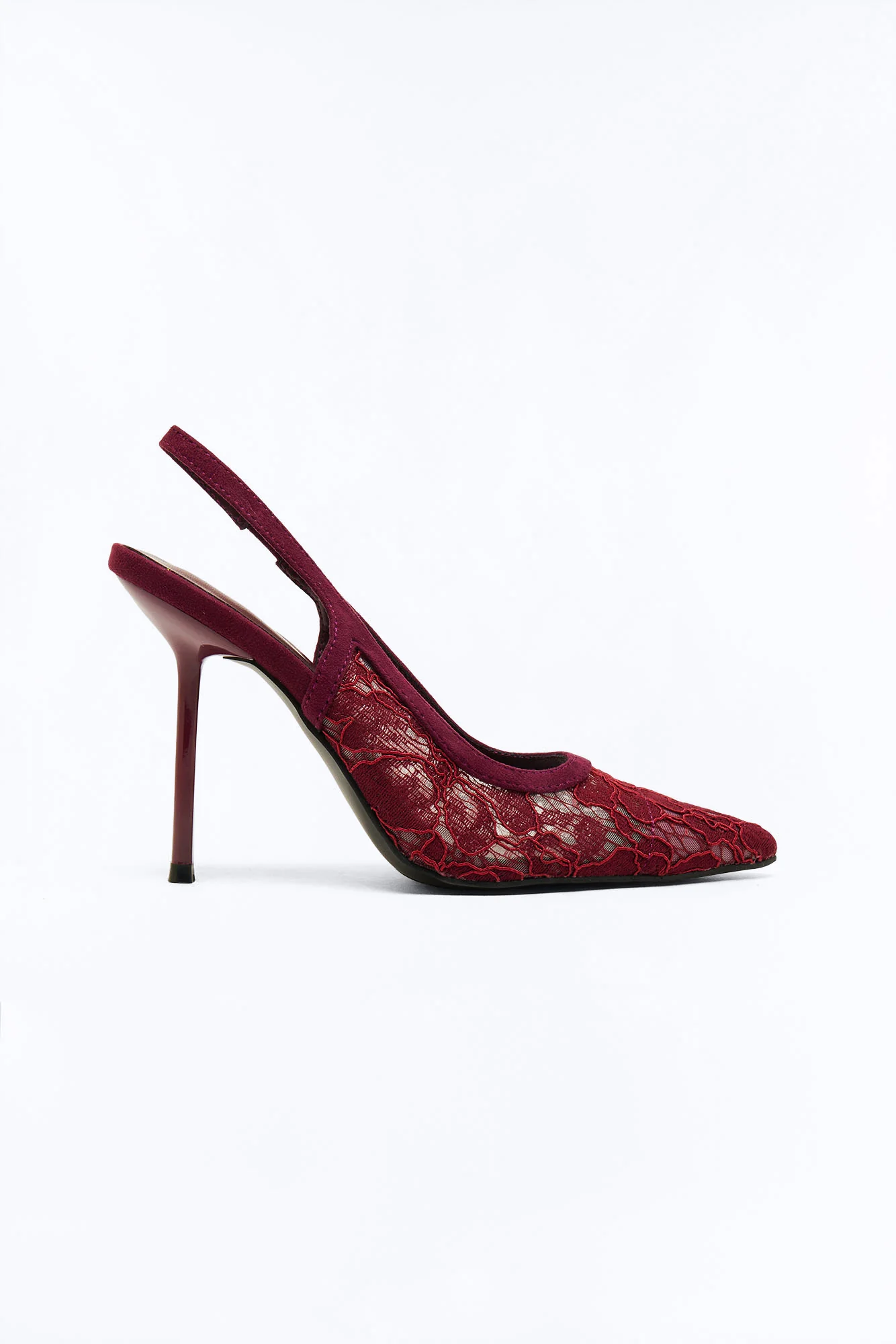 Meryl Lace Slingback Pumps - Burgundy