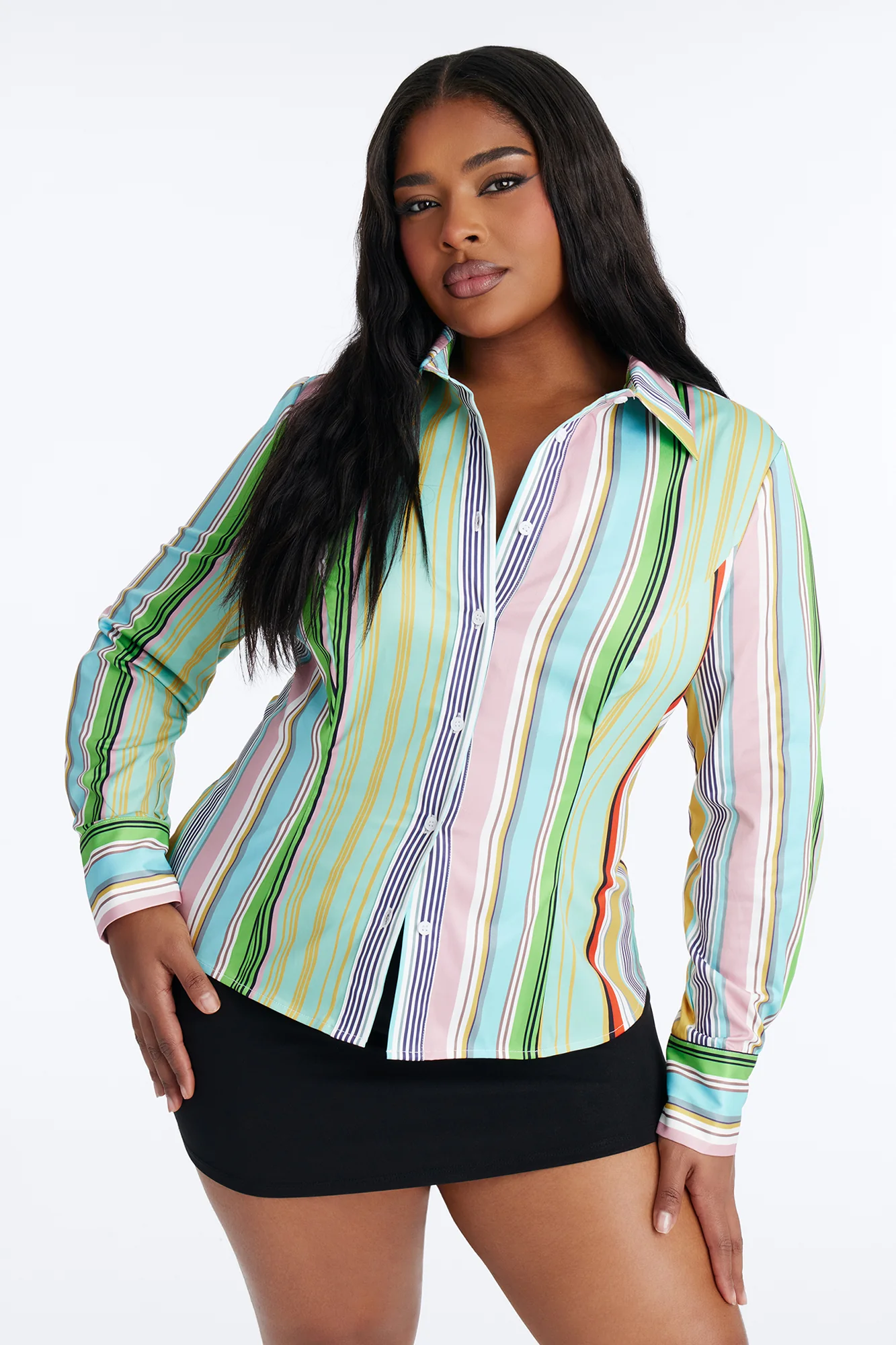 Messy Thoughts Fitted Pinstripe Shirt - Multi Color - Image 6