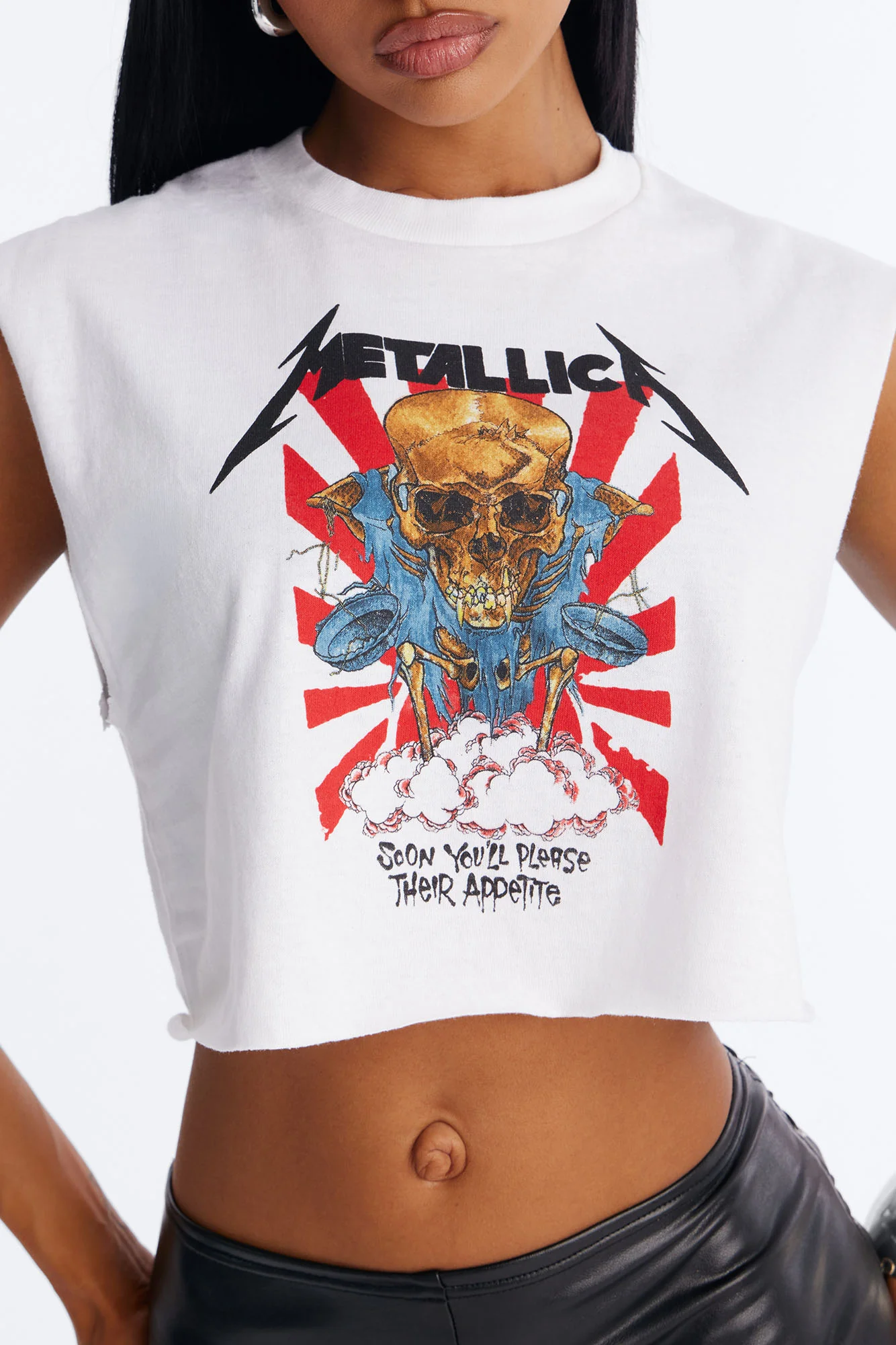 Metallica Please Appetite Crop Muscle Tank - White - Image 3
