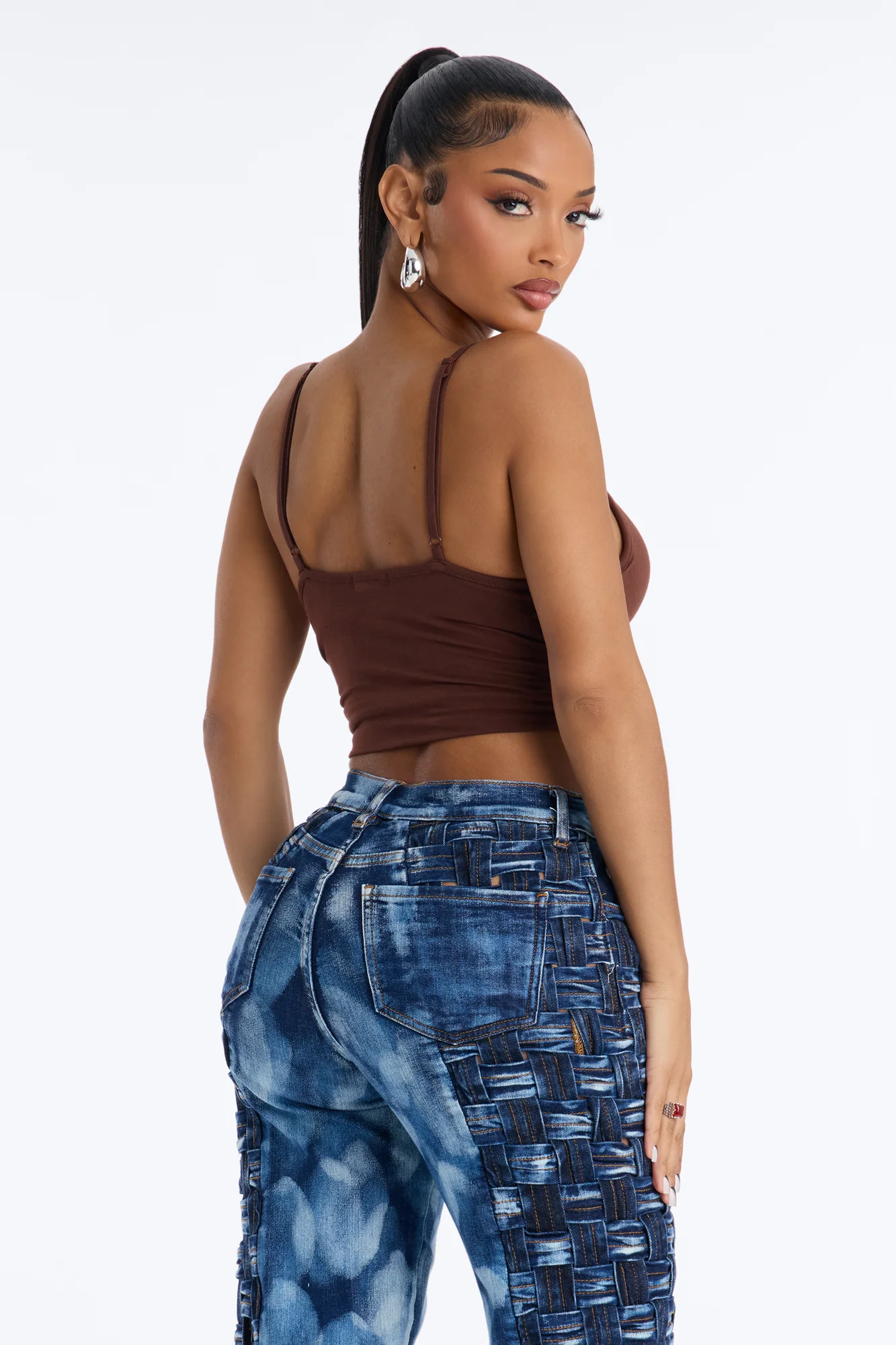 Mia Padded Sweetheart Neck Cami - Brown - Image 4