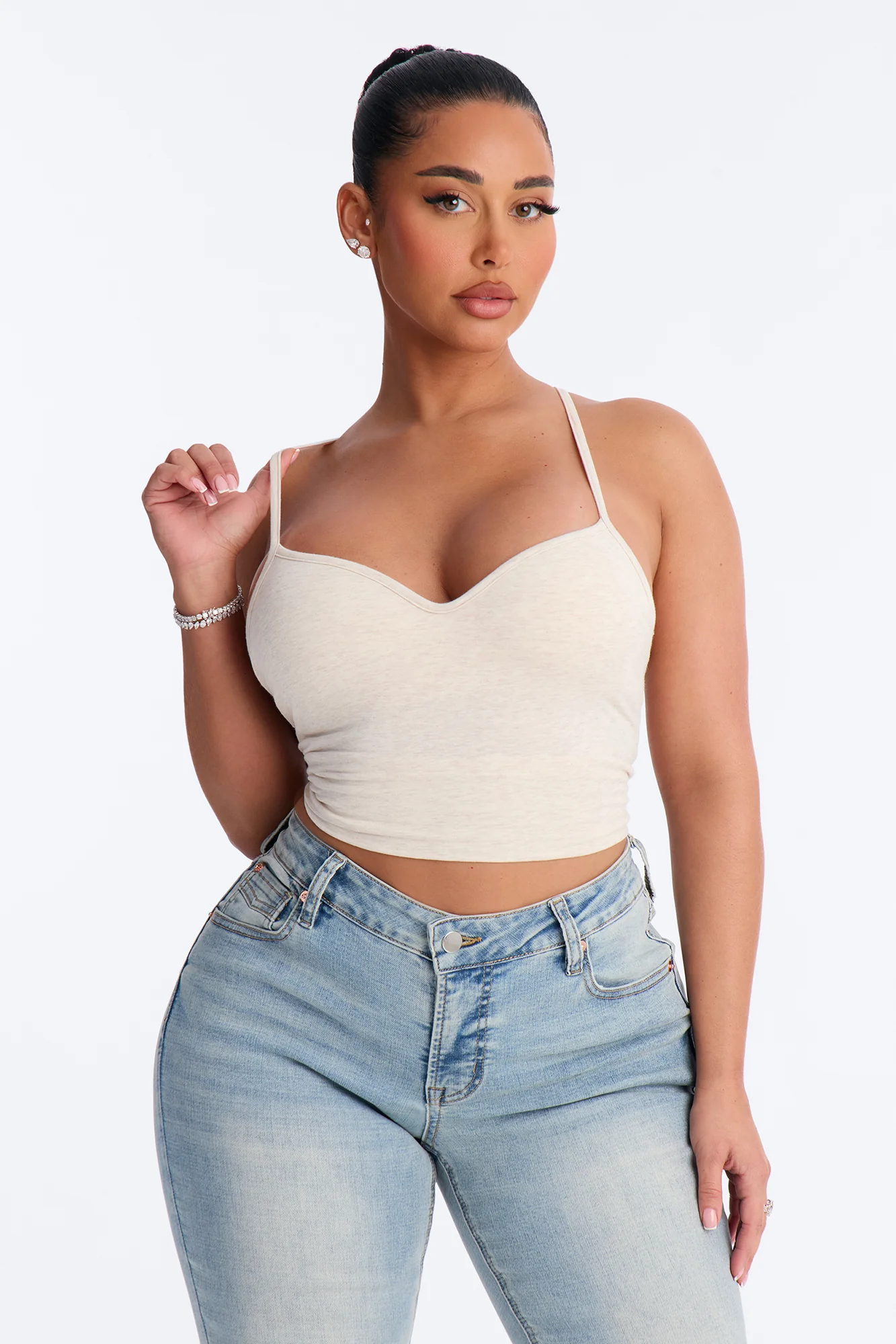 Mia Padded Sweetheart Neck Cami - Oatmeal