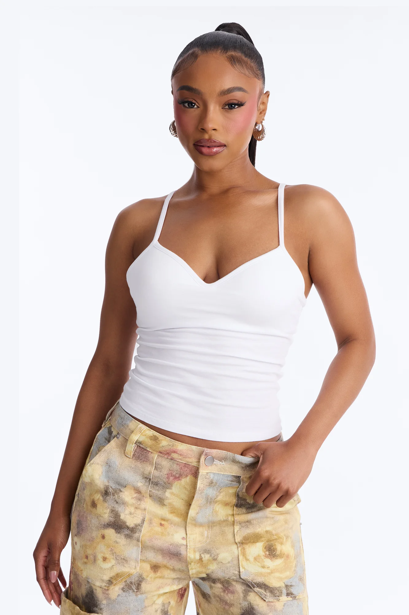 Mia Padded Sweetheart Neck Cami - White