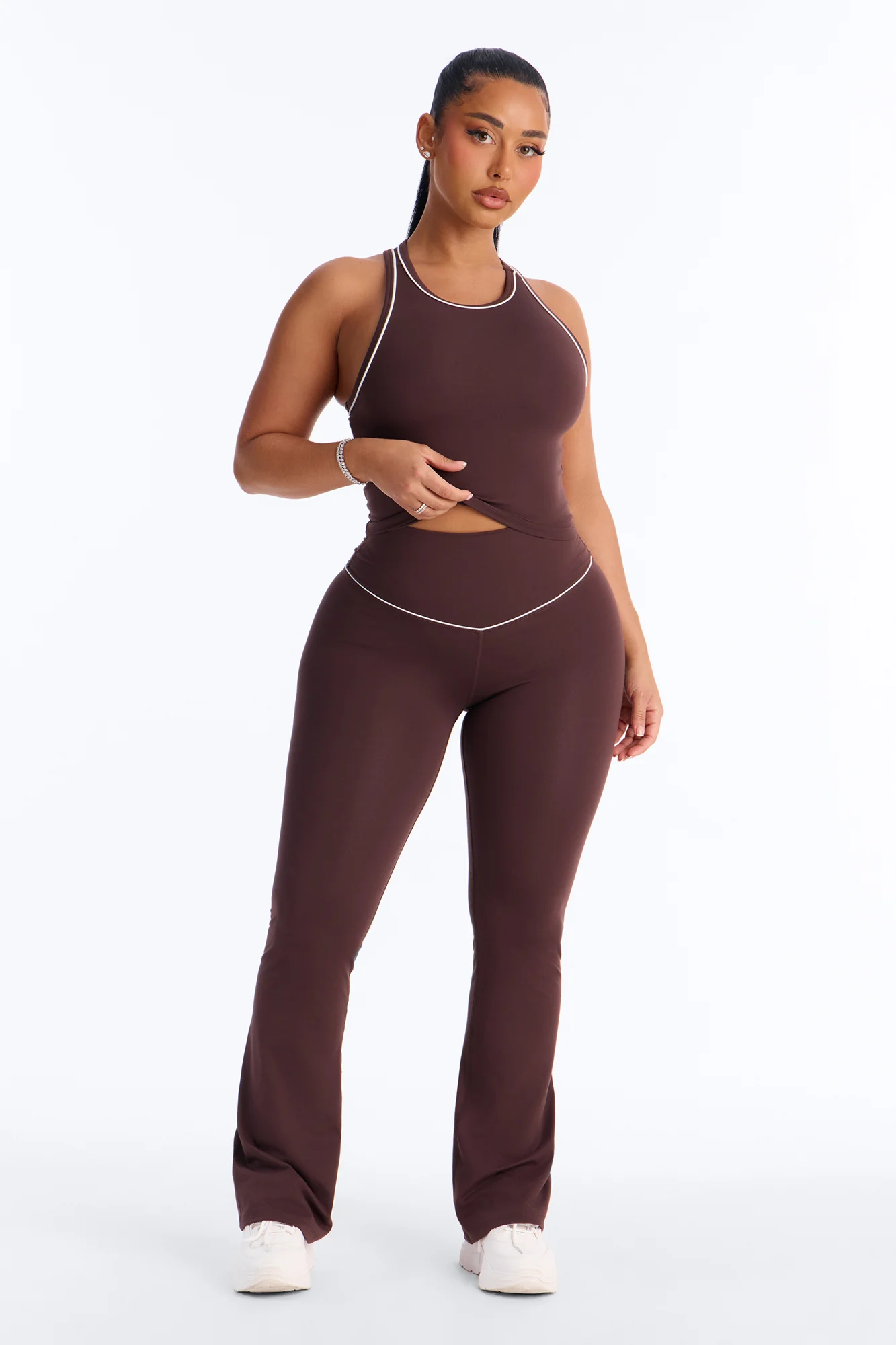 Mia Tricot Lounge Flare Pants - Chocolate