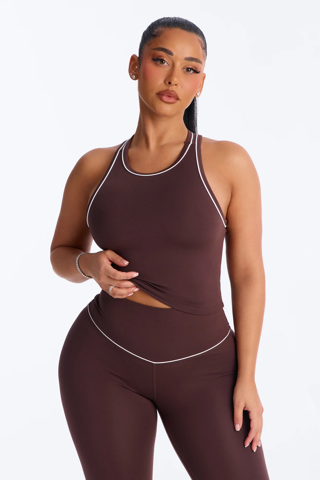 Mia Tricot Lounge Sports Tank Top - Chocolate