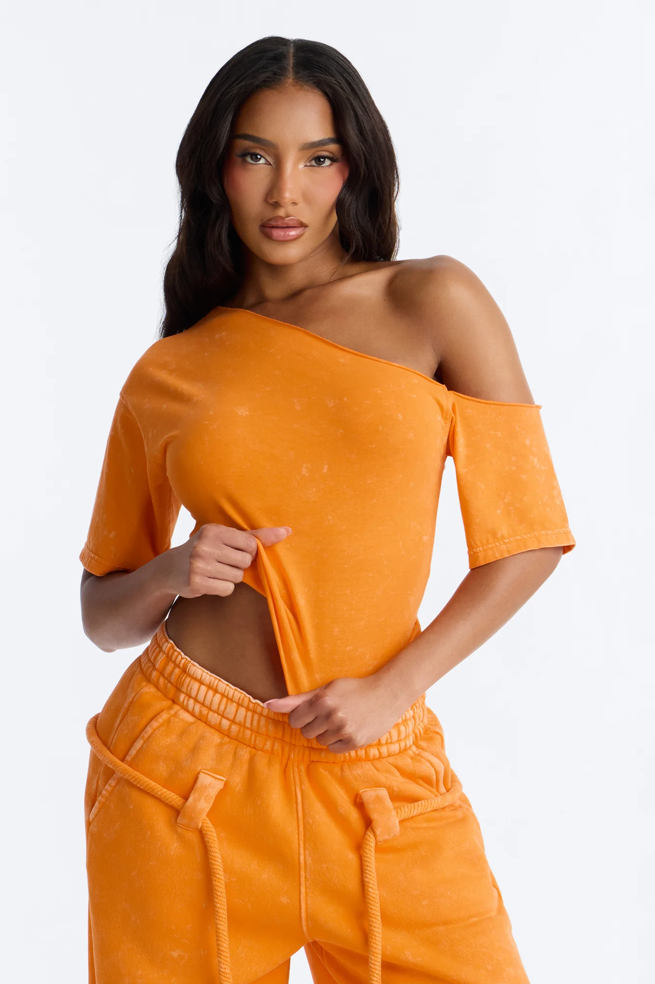 Mia Washed Fleece Pant Set - Orange - Image 2