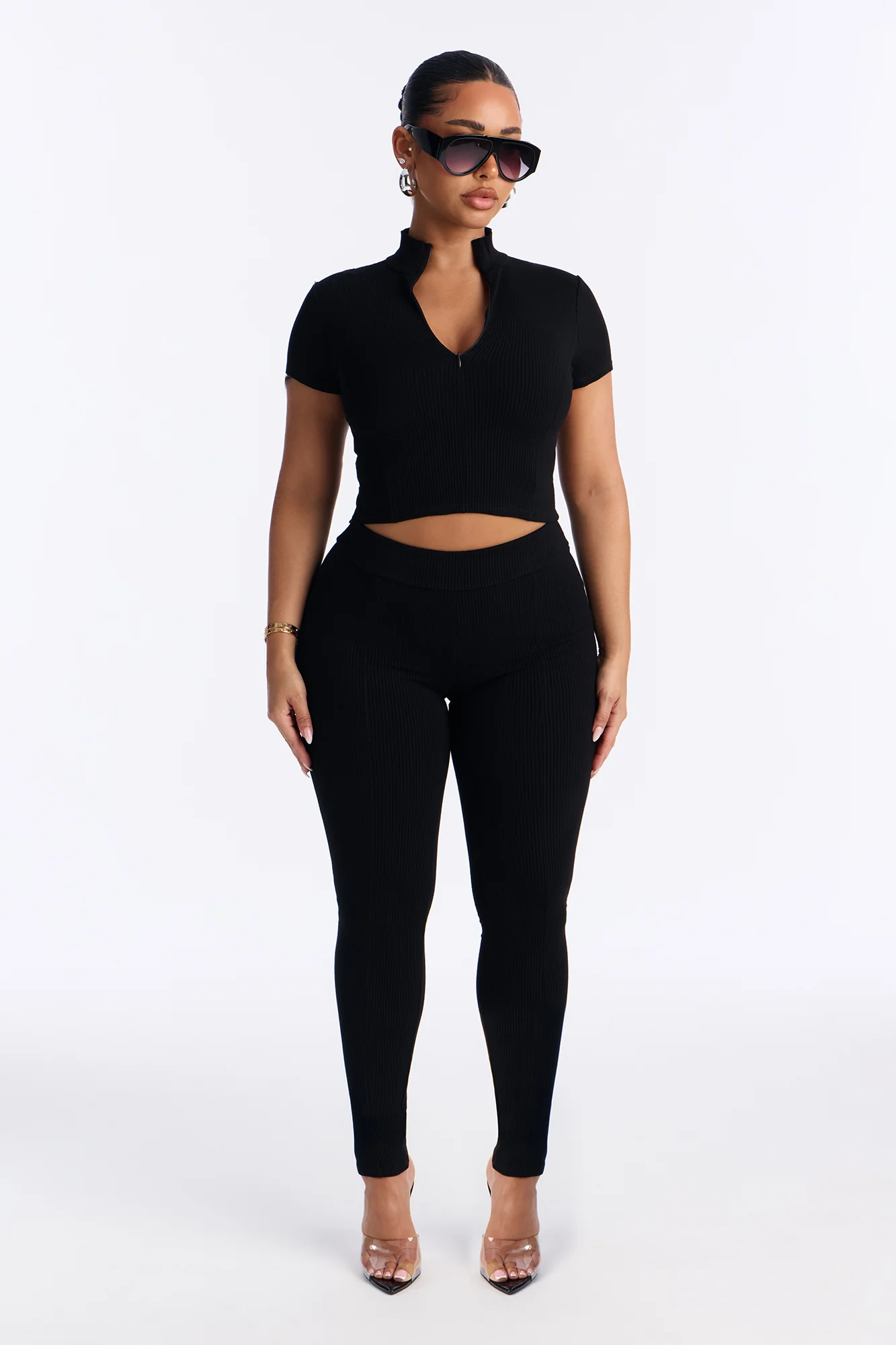 Mia Zip Snatched Pant Set - Black