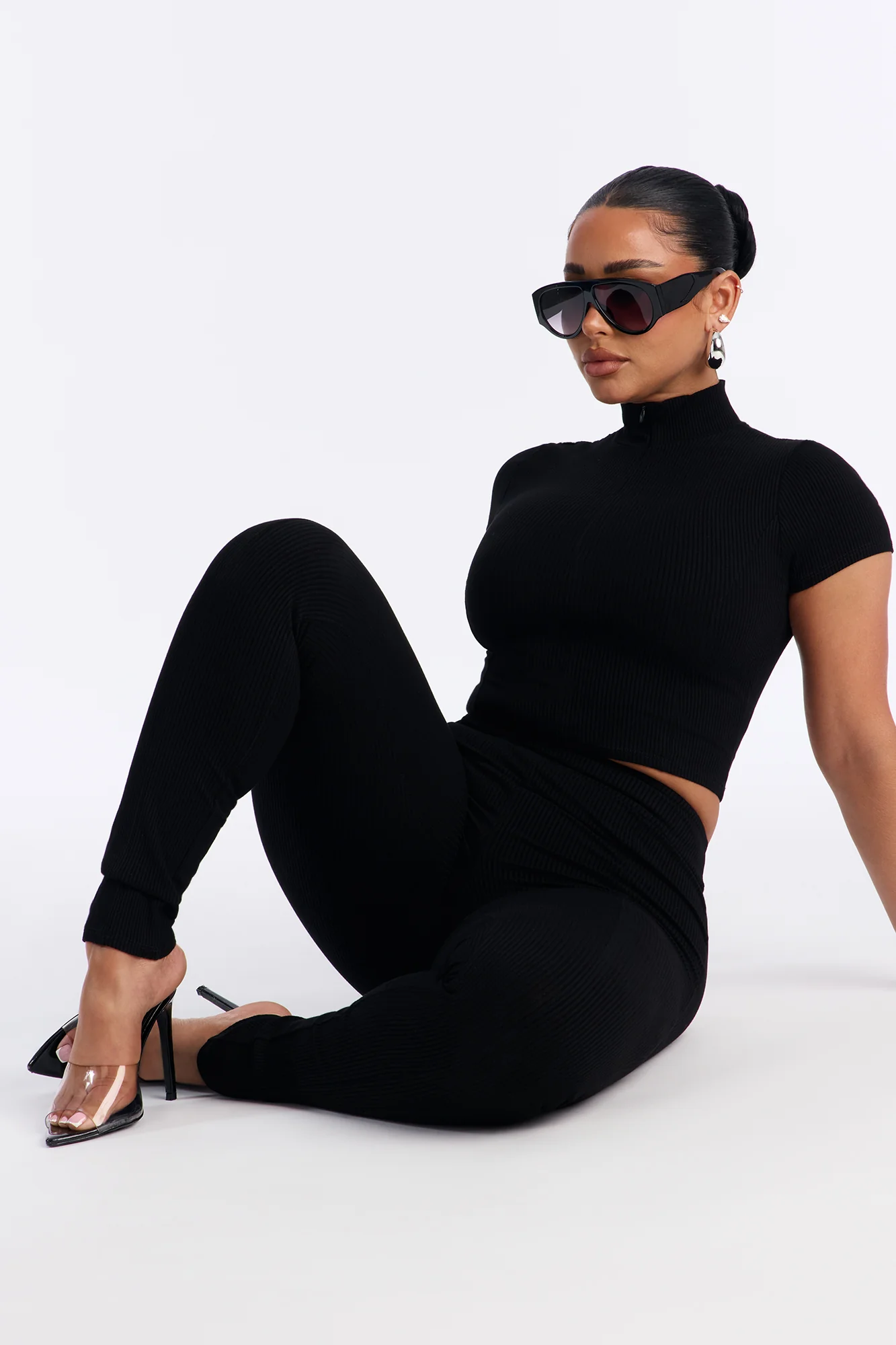 Mia Zip Snatched Pant Set - Black - Image 2