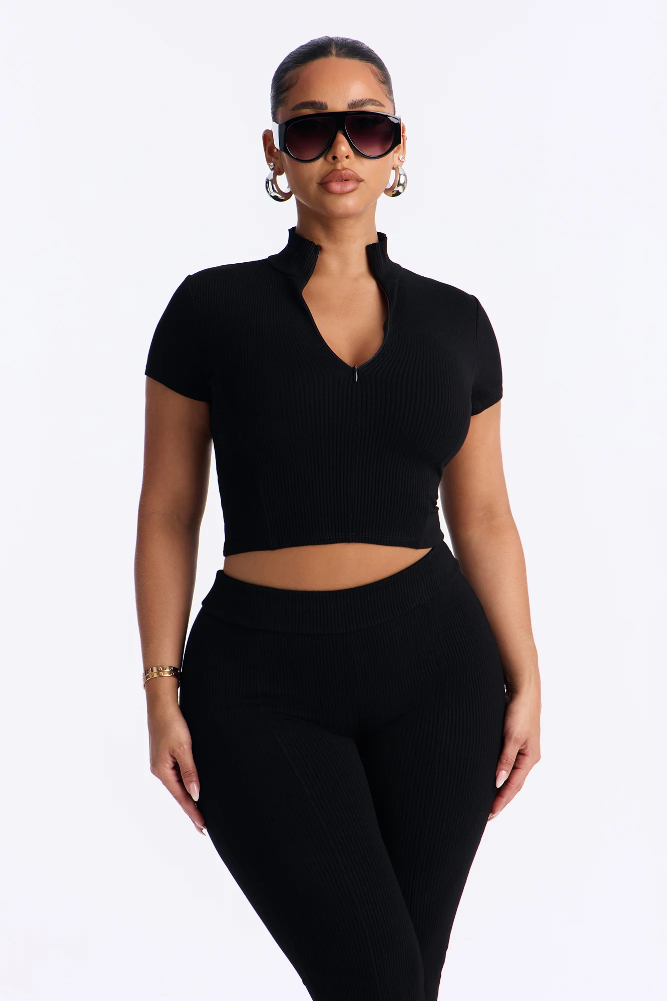 Mia Zip Snatched Pant Set - Black - Image 3