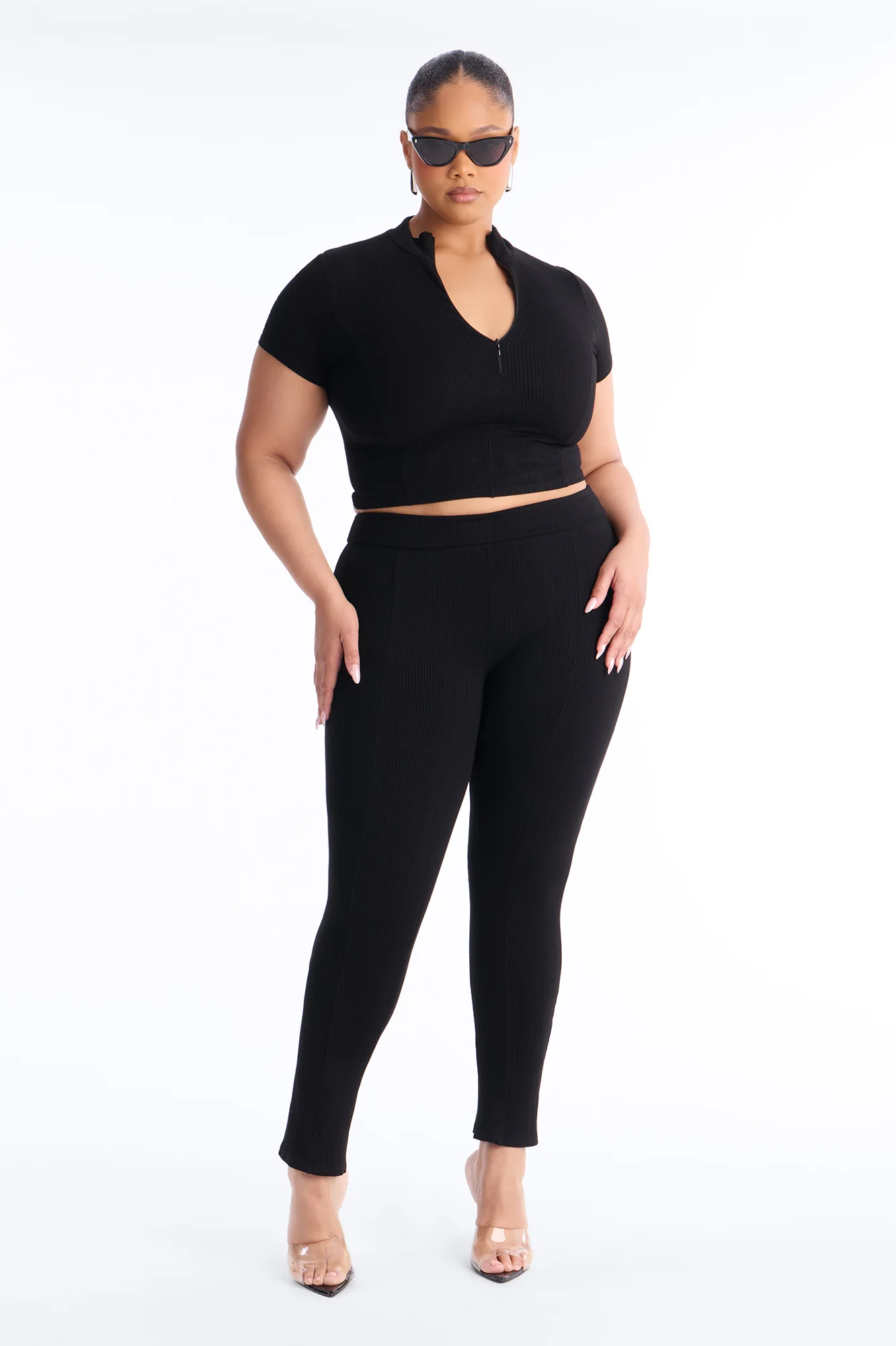 Mia Zip Snatched Pant Set - Black - Image 5