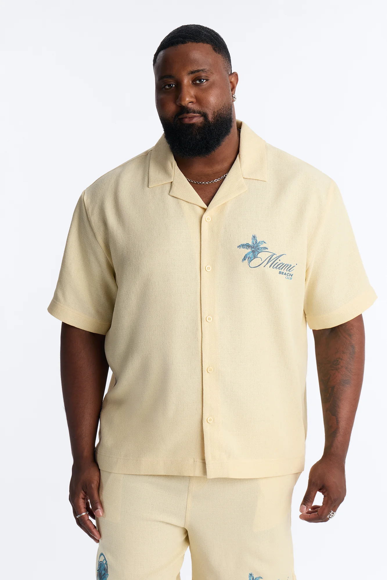 Miami Beach Club Button Up Shirt - Butter Yellow - Image 8