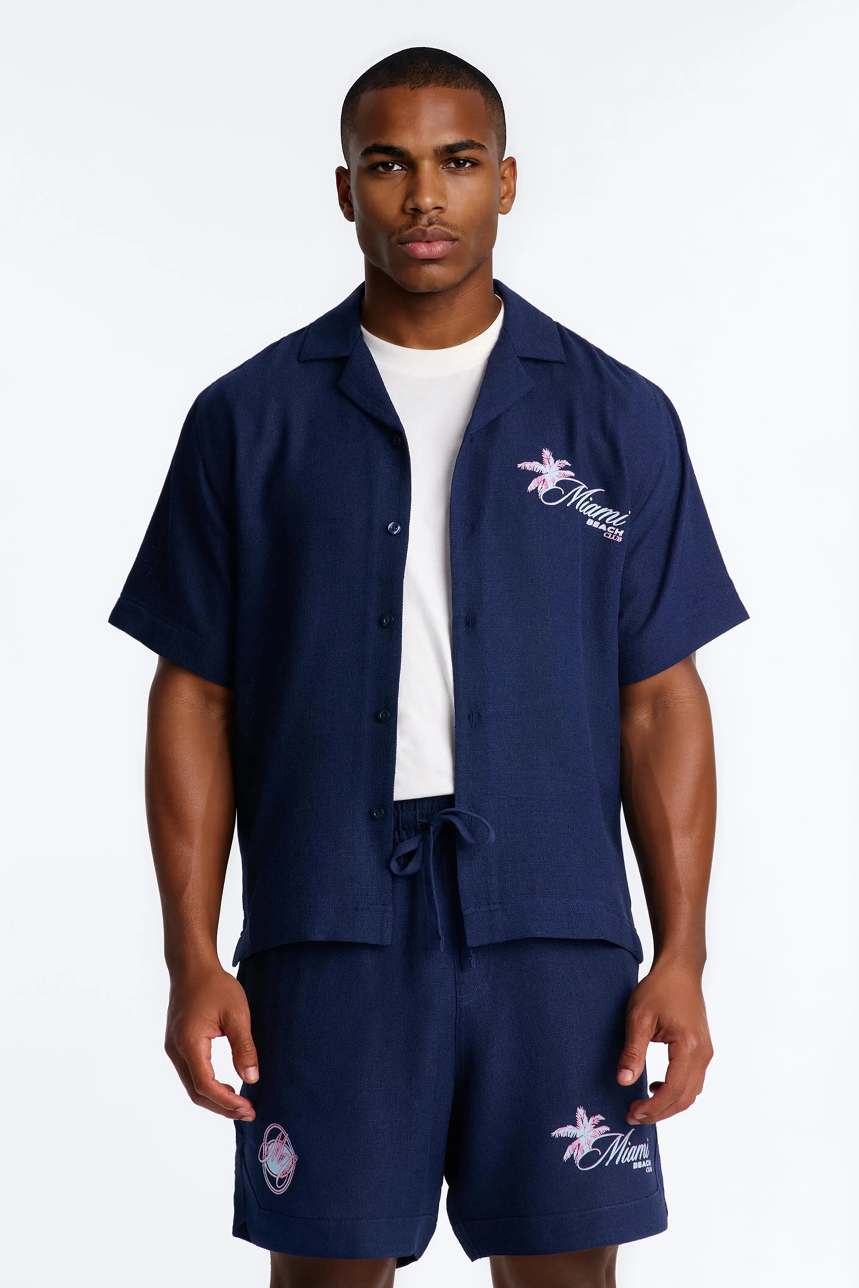 Miami Beach Club Button Up Shirt - Navy