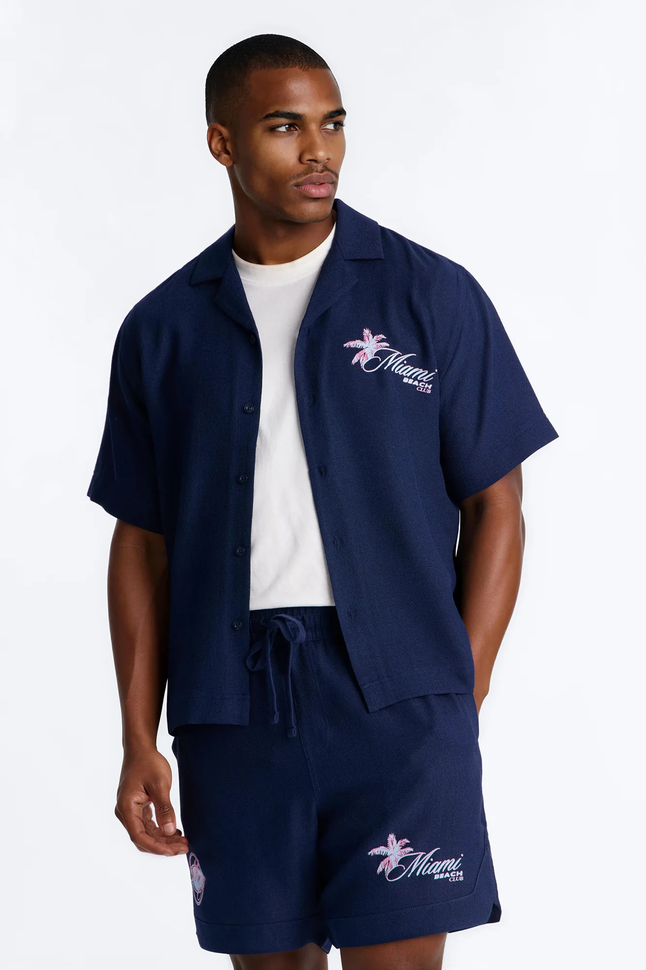 Miami Beach Club Button Up Shirt - Navy - Image 3