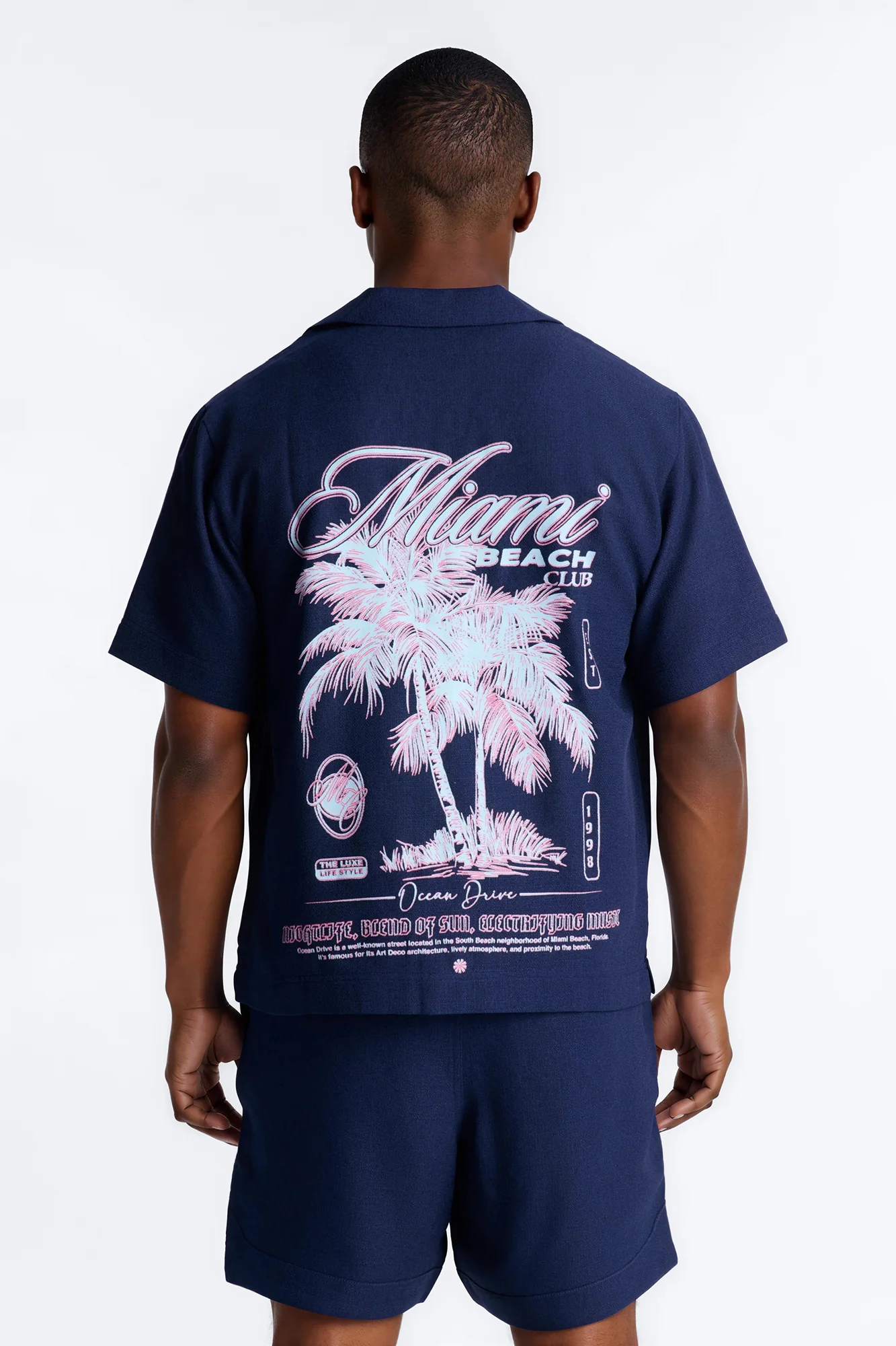 Miami Beach Club Button Up Shirt - Navy - Image 5