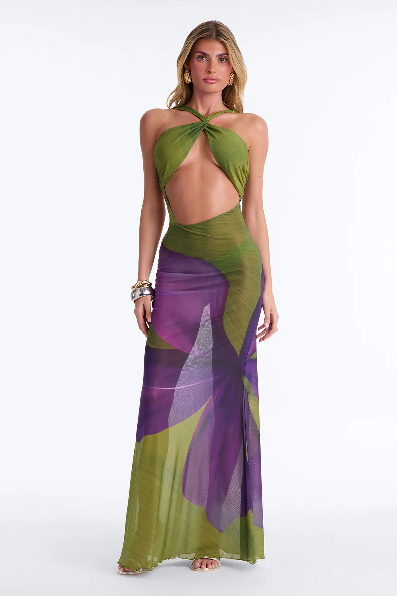 Miami Muse Sheer Mesh Maxi Dress - Green/combo