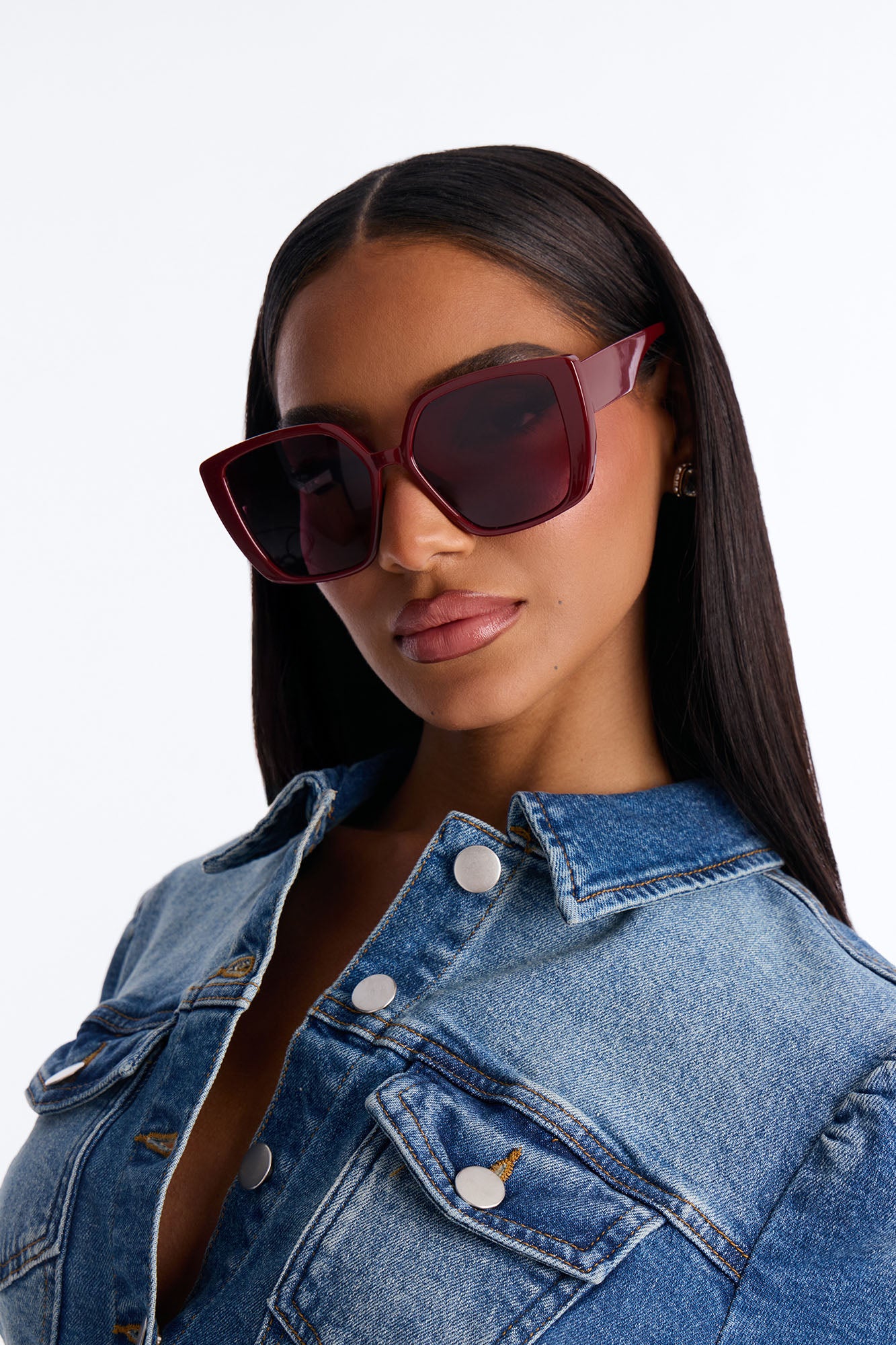 Michelle Cat Eye Sunglasses - Burgundy - Image 2
