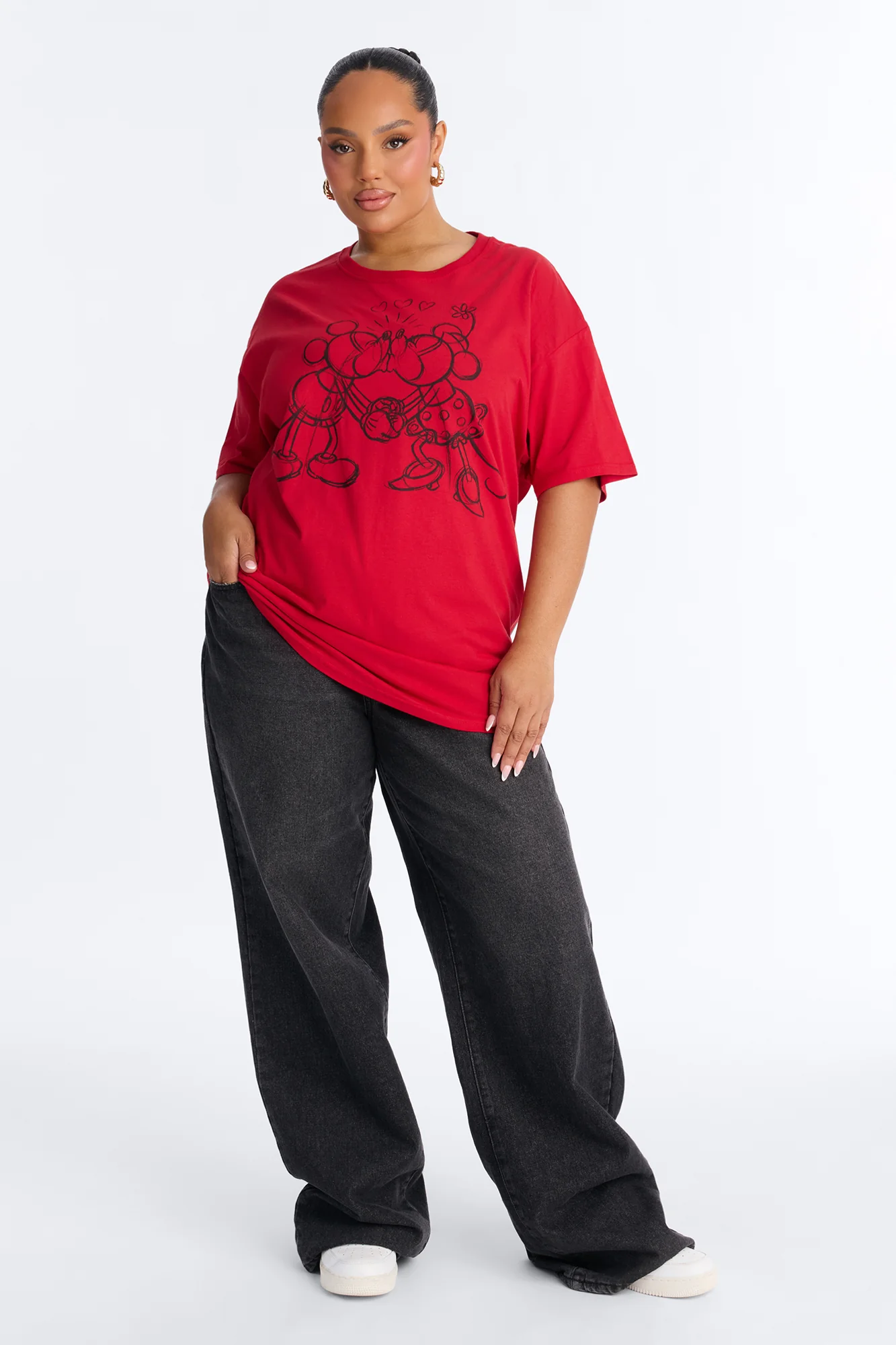 Mickey And Minnie Kissing Sketch Tee - Red - Image 4