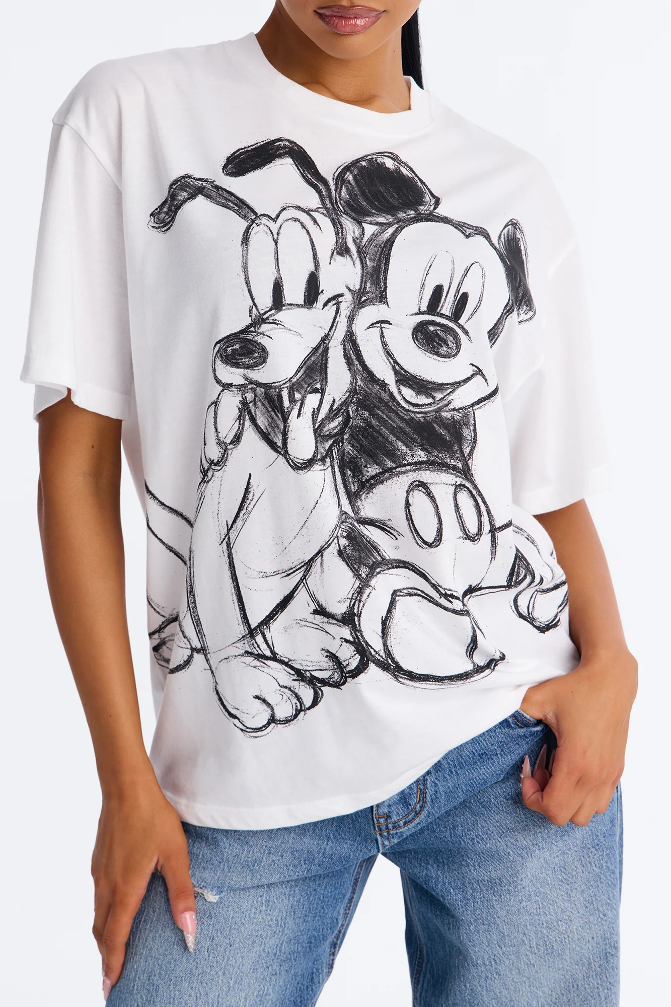 Mickey Mouse And Pluto Drop Shoulder Tee - White - Image 3