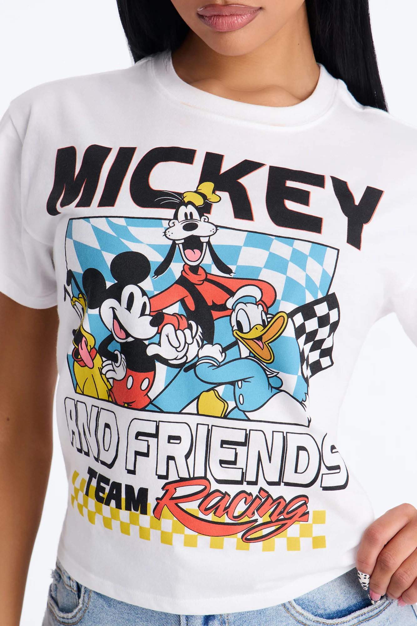 Mickey Racing Mickey And Friends Cropped Tee - White - Image 3