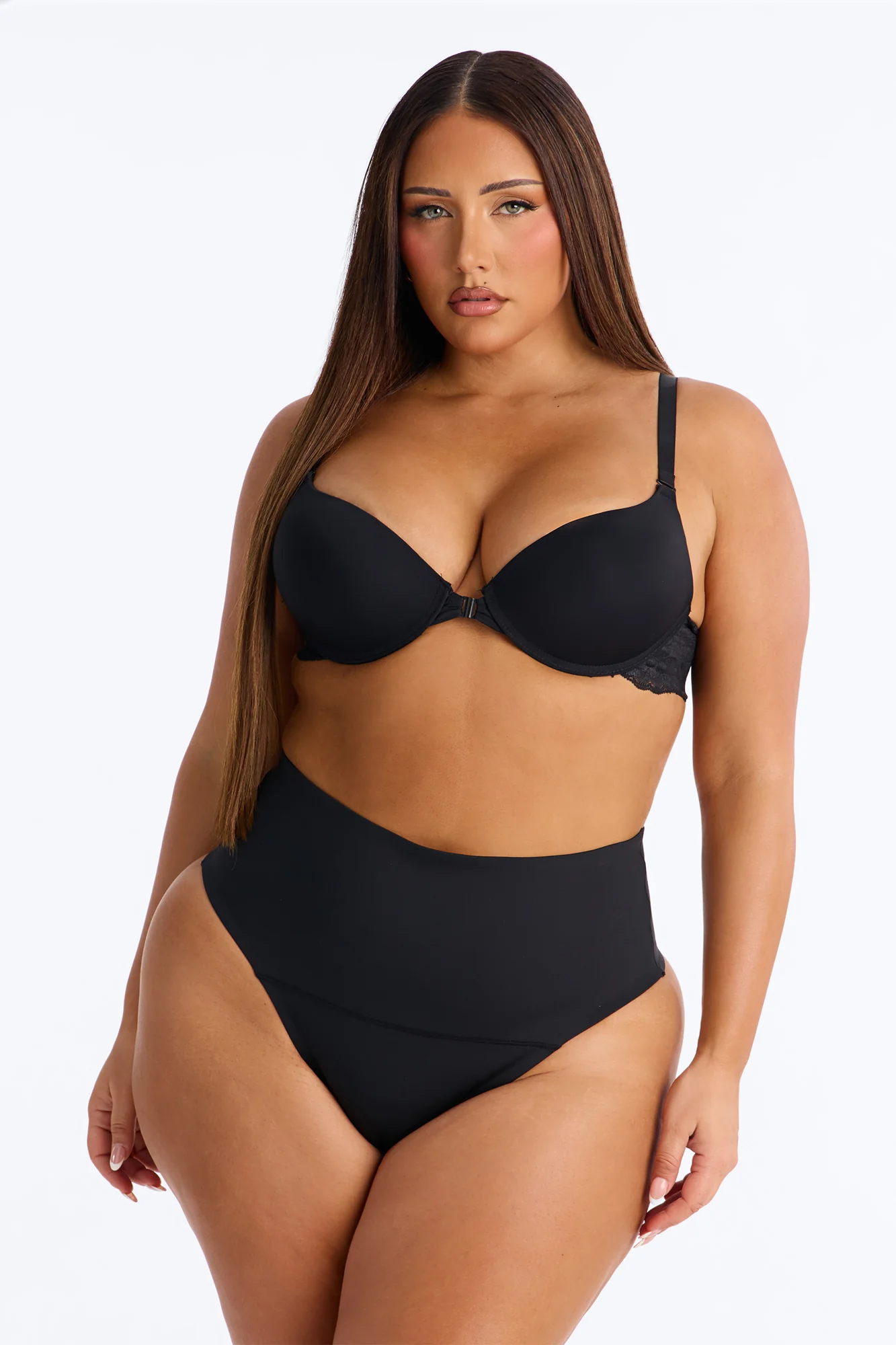 Mid Compression High Waist Shapewear Thong - Black - Image 5