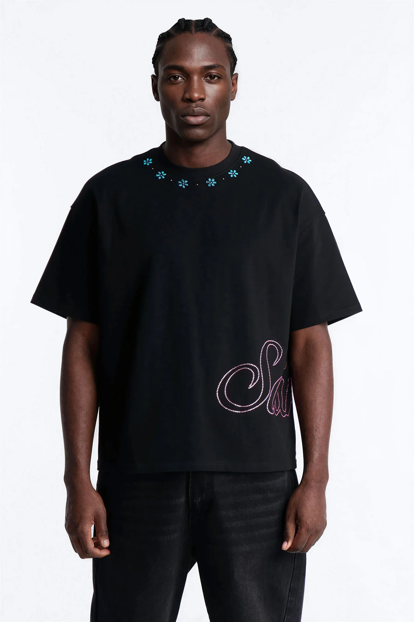 Midnight Bloom Crew Neck Tee - Black