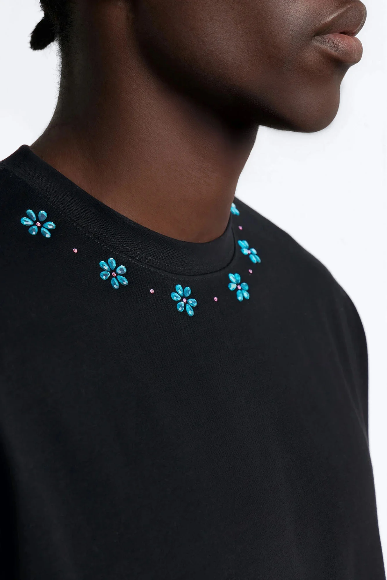 Midnight Bloom Crew Neck Tee - Black - Image 3