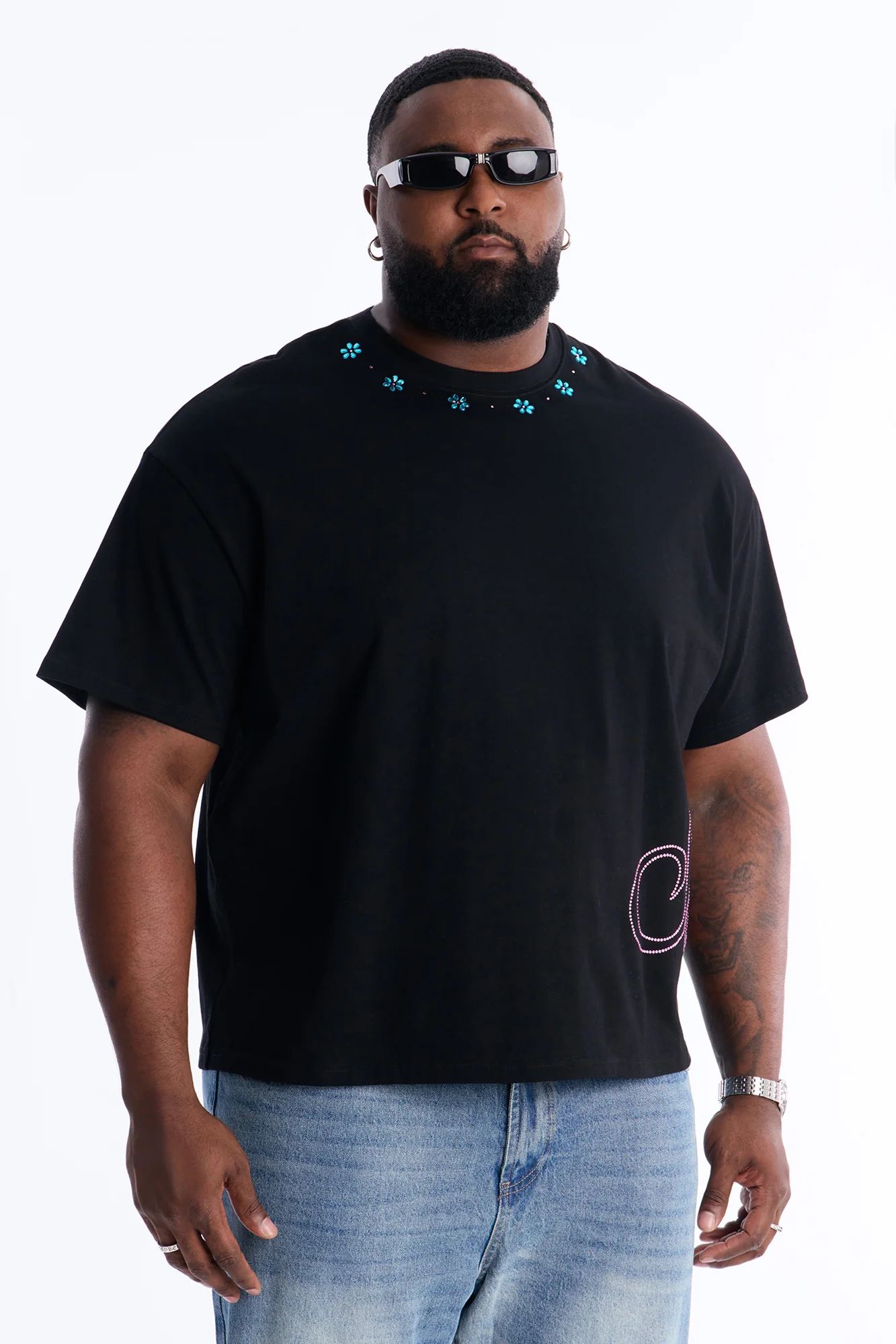 Midnight Bloom Crew Neck Tee - Black - Image 6