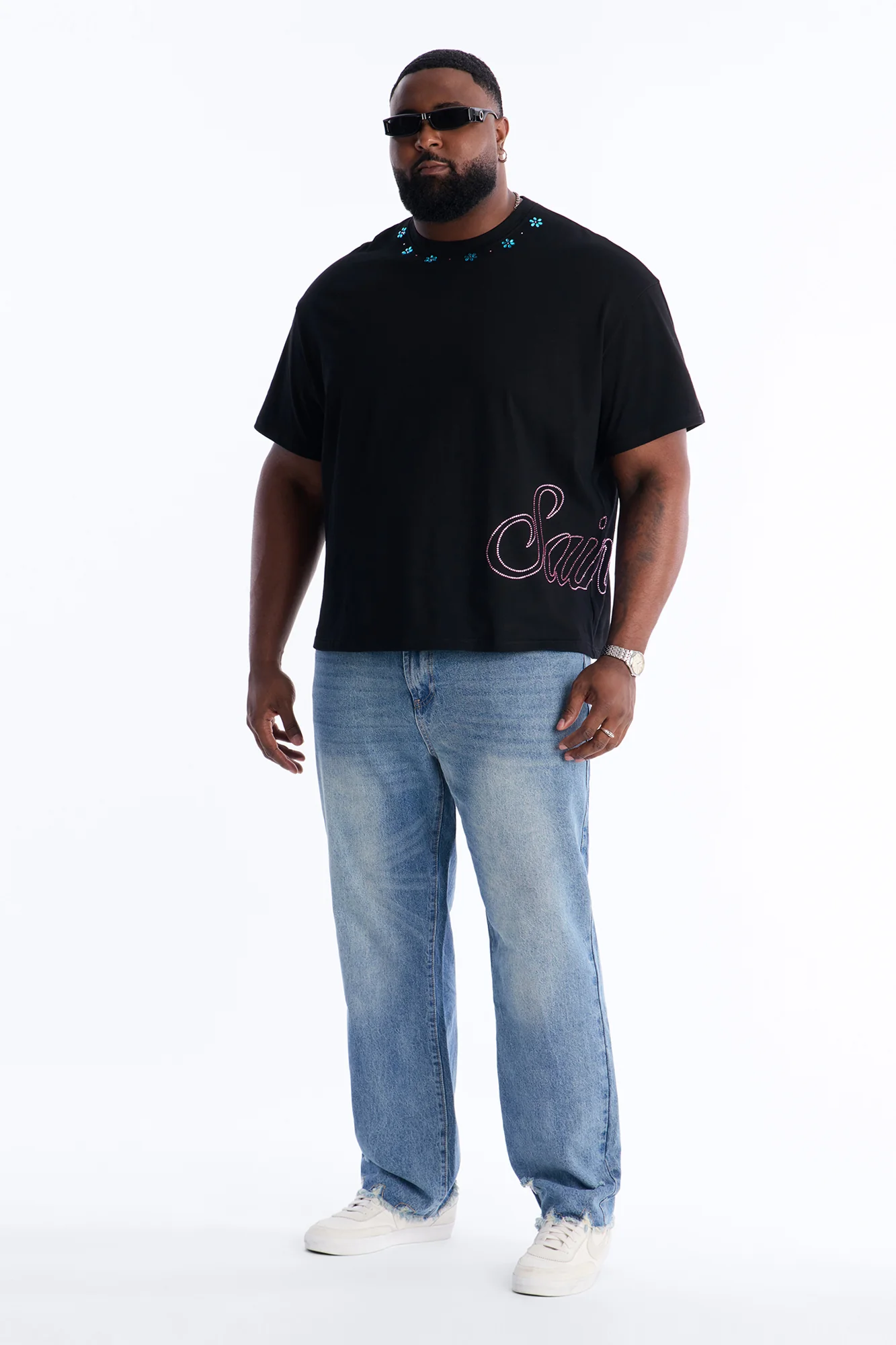 Midnight Bloom Crew Neck Tee - Black - Image 7