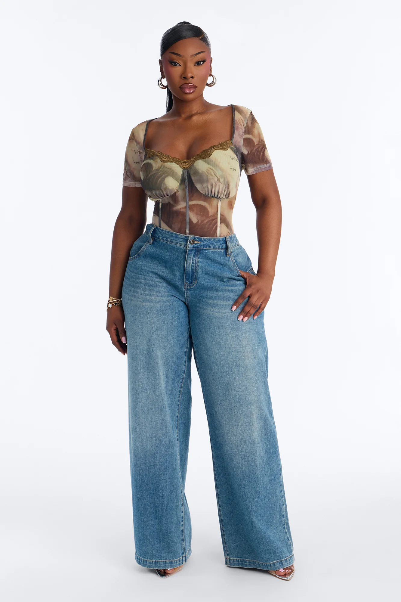 Midnight Fantasy Mesh Short Sleeve Bodysuit - Green/combo - Image 7