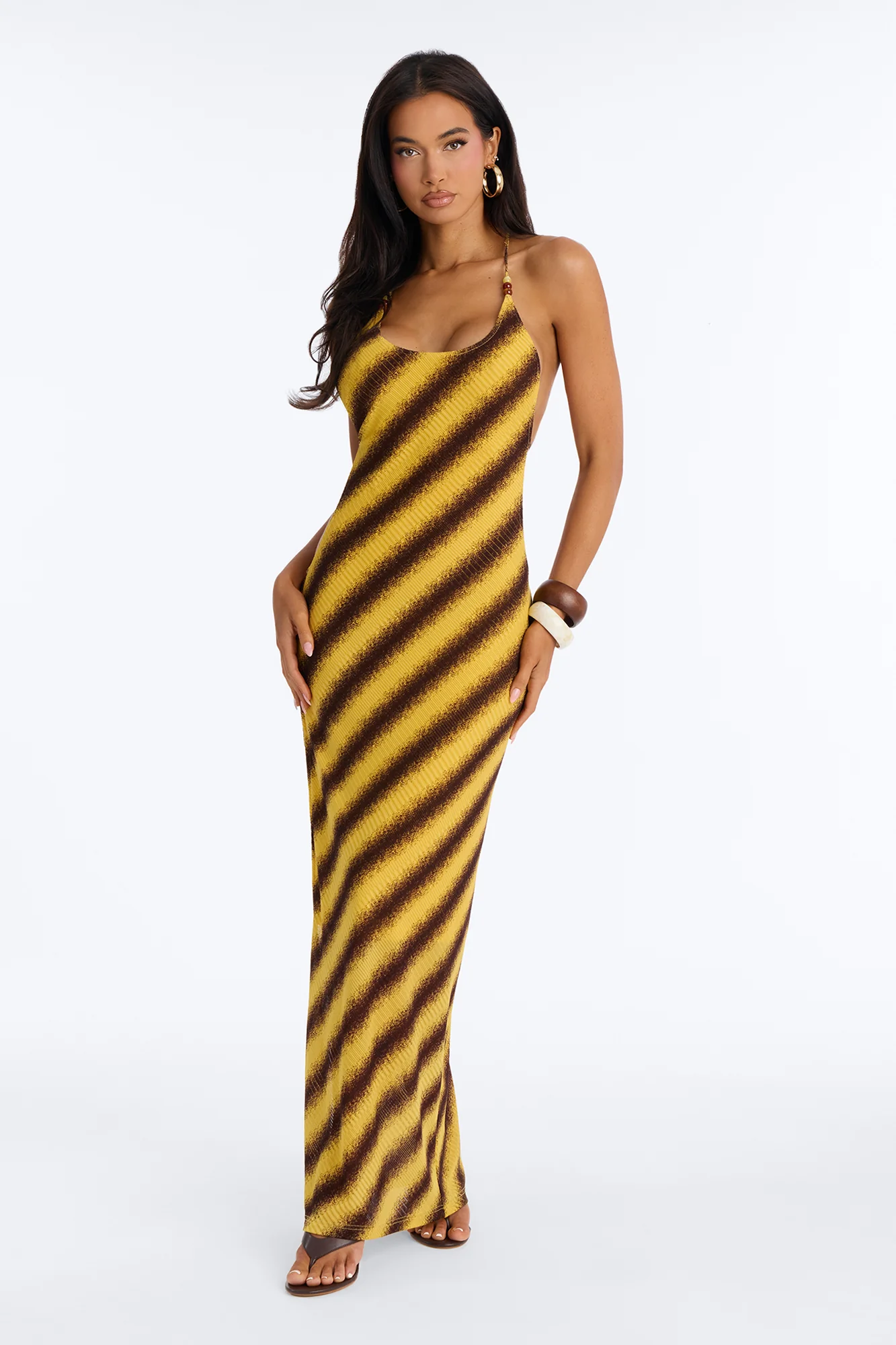 Midnight Heat Backless Maxi Dress - Yellow/combo