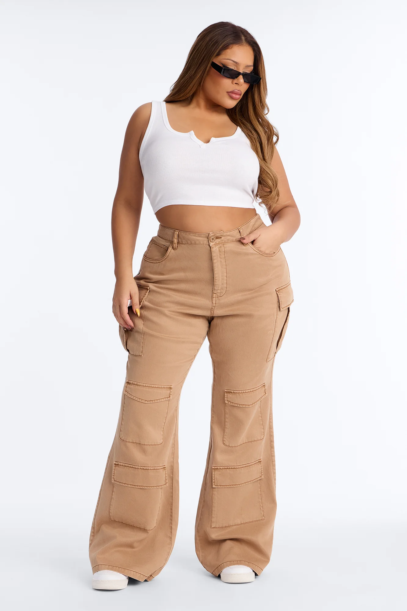 Midnight Market Washed Cargo Flare Pant 33″ - Khaki - Image 5