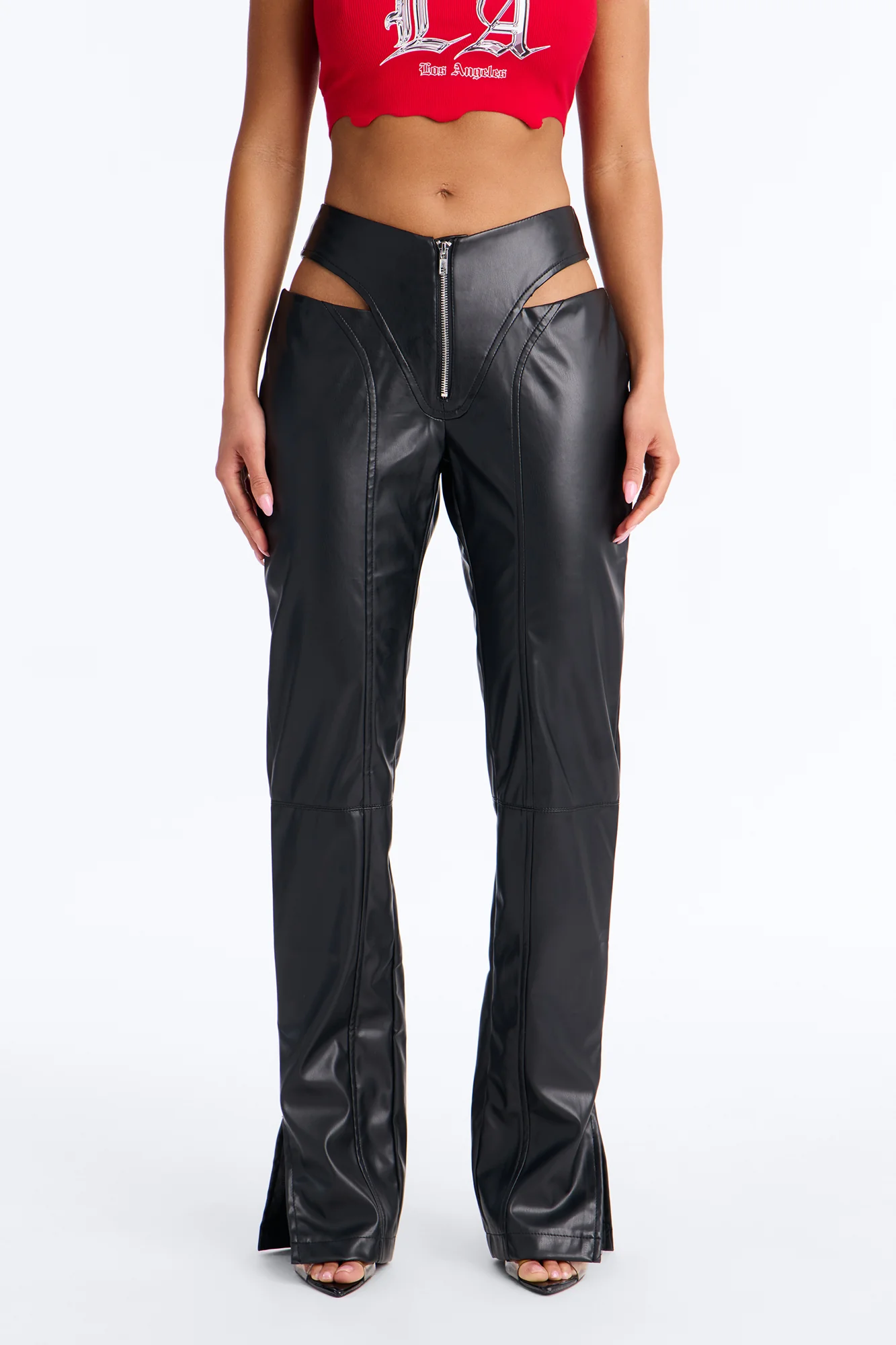 Midnight Rush Low Rise Faux Leather Cut Out Pant 33″ - Black - Image 2