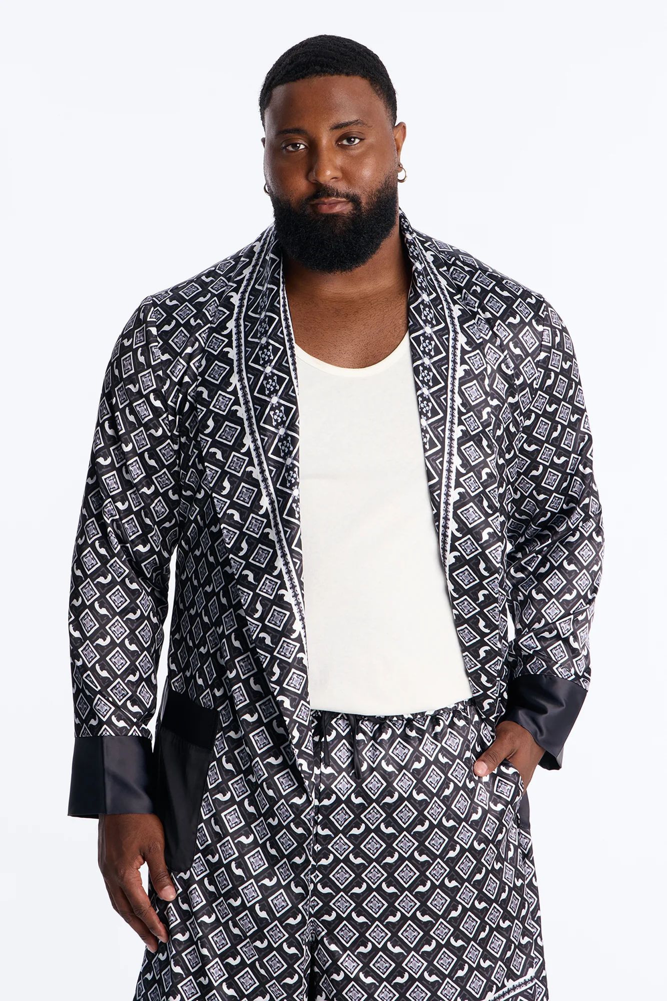 Midnight Tribal Robe Lounge Set - Black/White - Image 6