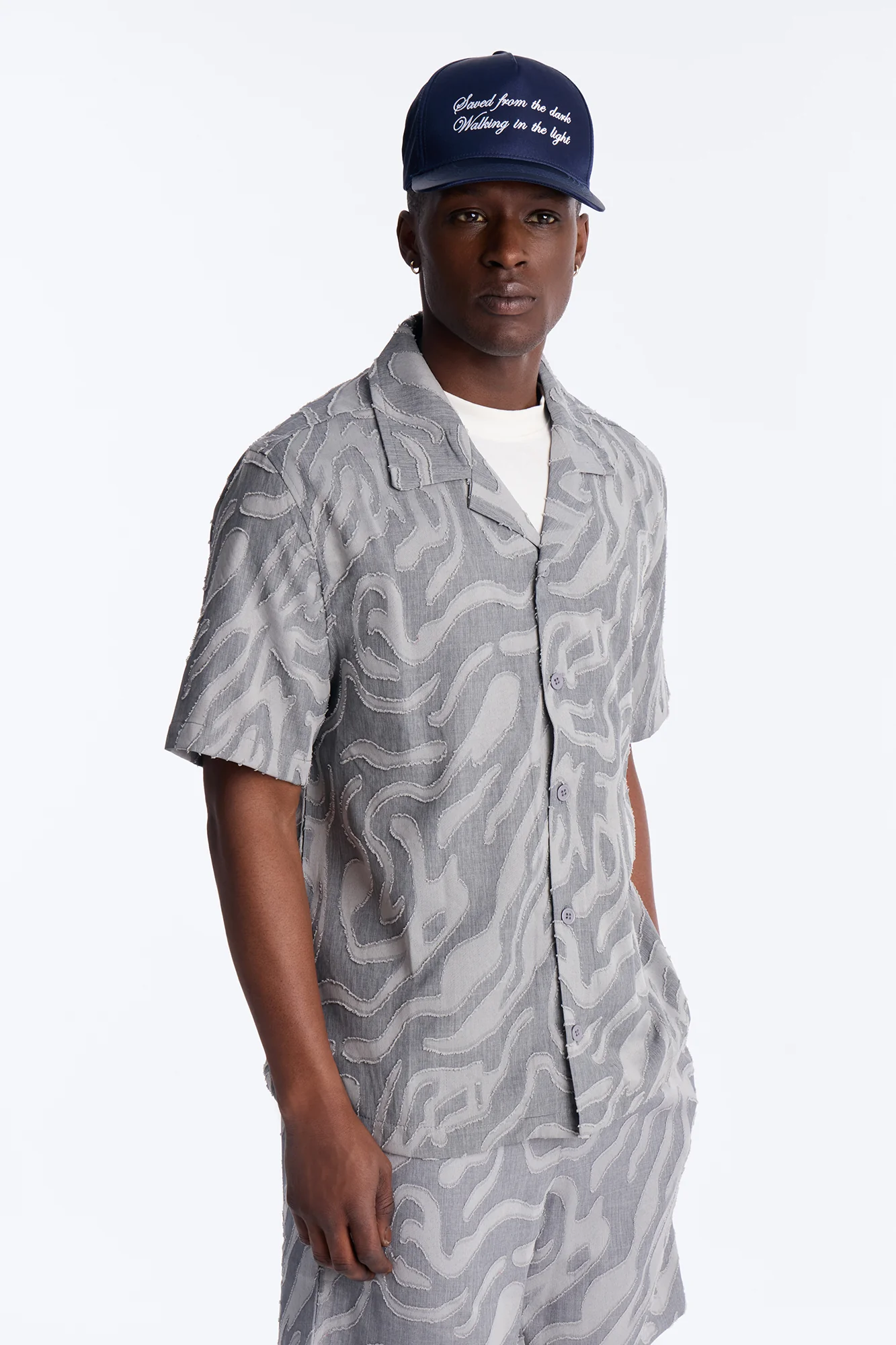 Midnight Wave Cuban Button Up Shirt - Grey