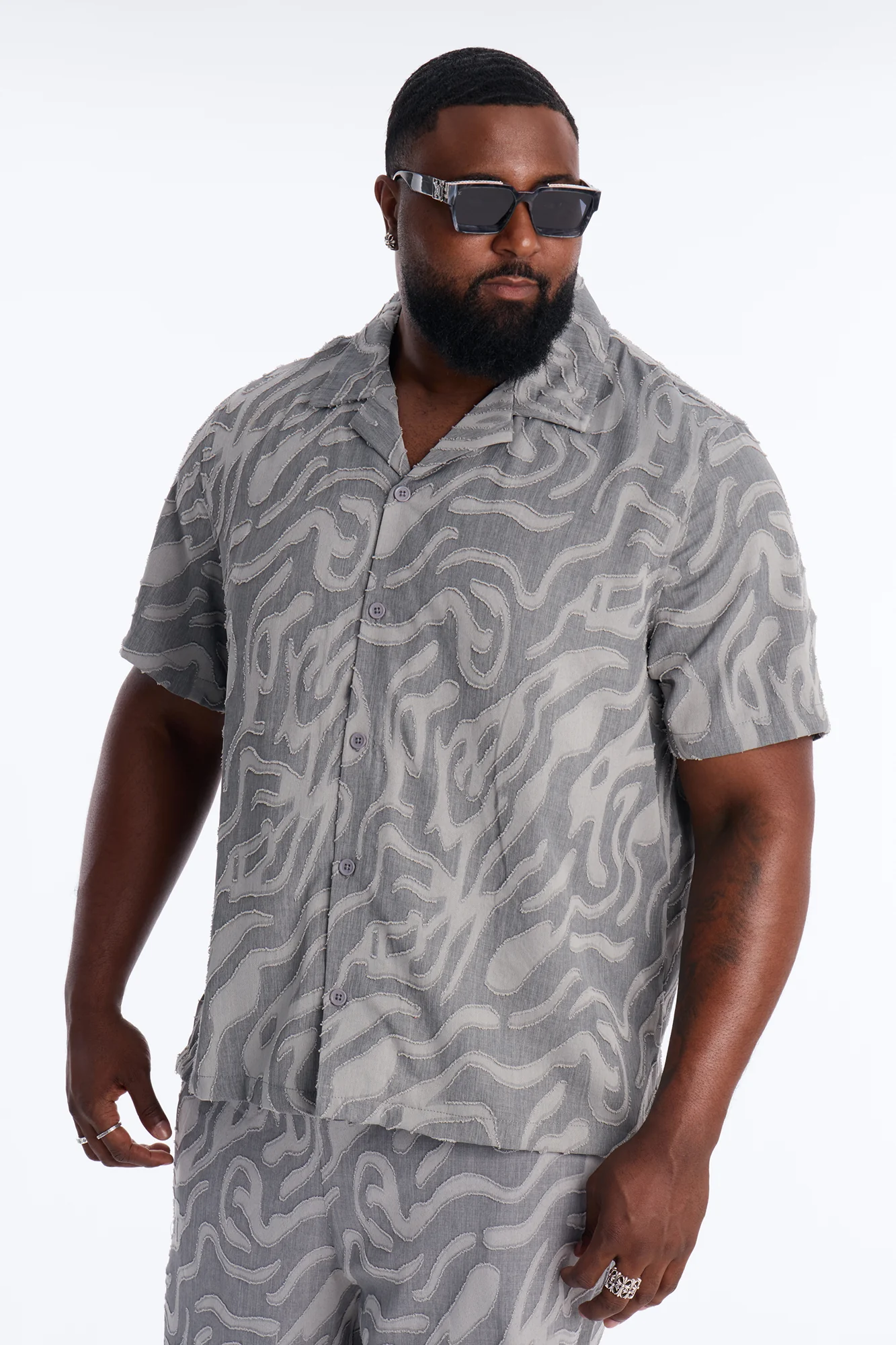 Midnight Wave Cuban Button Up Shirt - Grey - Image 5