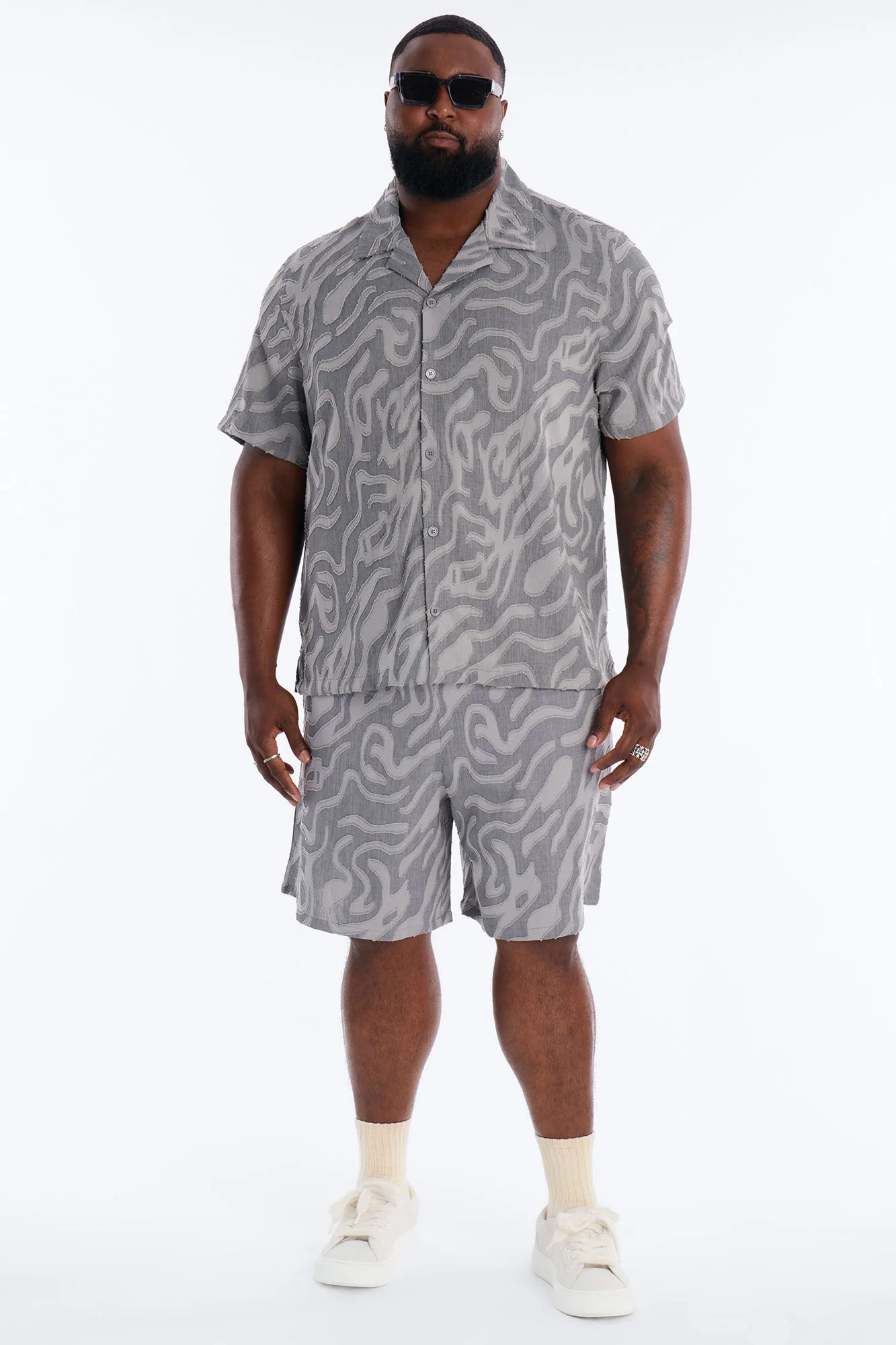 Midnight Wave Cuban Button Up Shirt - Grey - Image 6