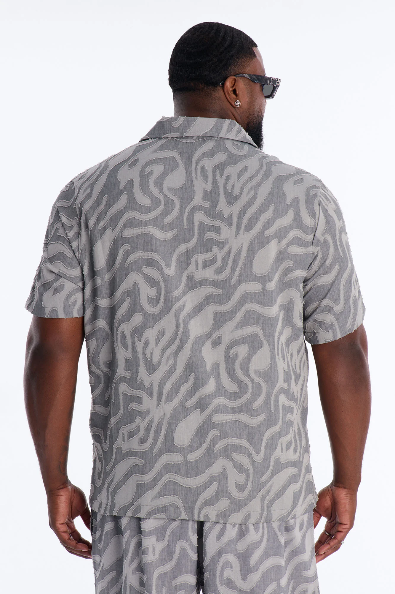 Midnight Wave Cuban Button Up Shirt - Grey - Image 8