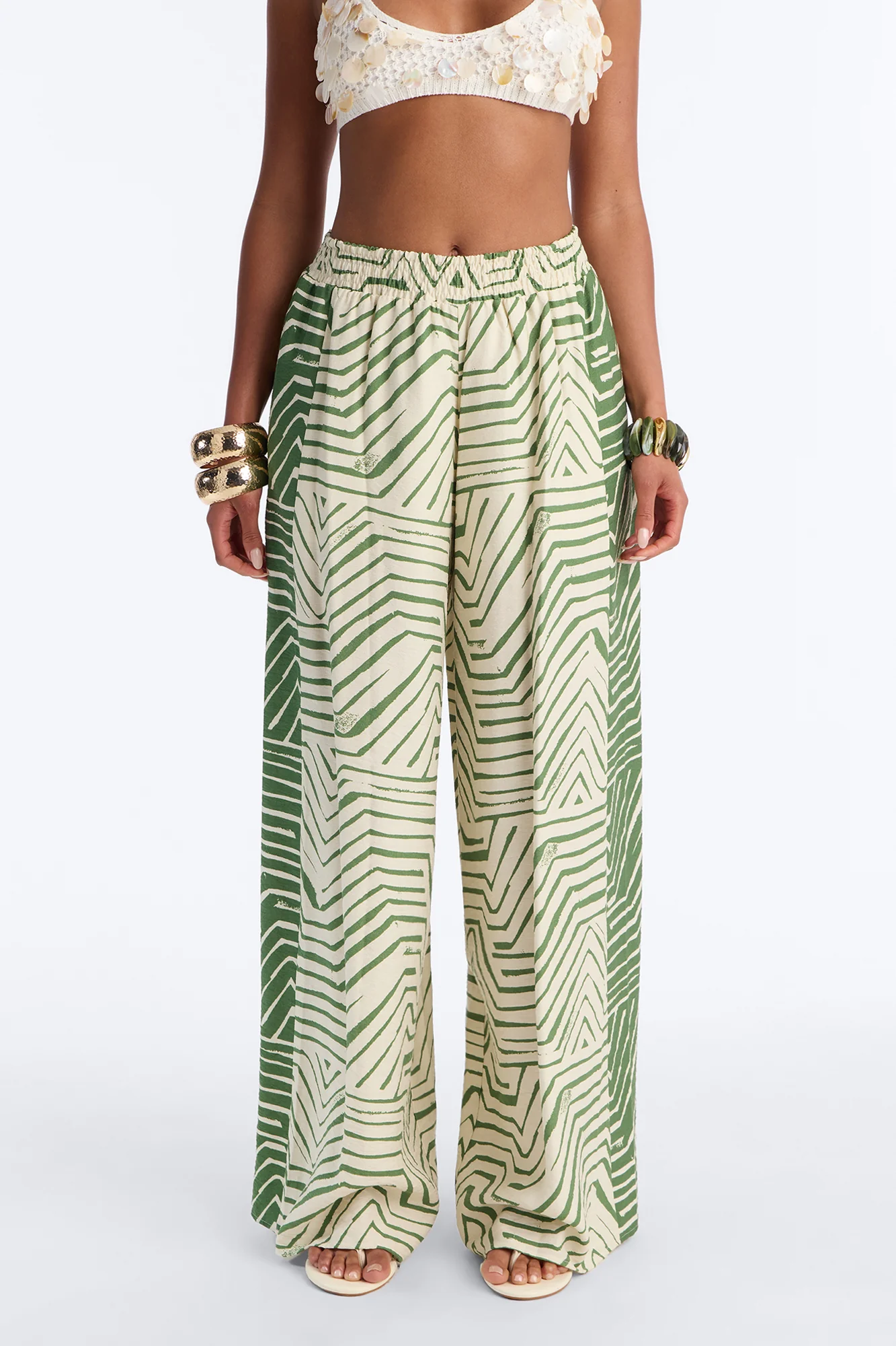 Miffy Mid Rise Smocked Wide Leg Pant - Green/combo - Image 2