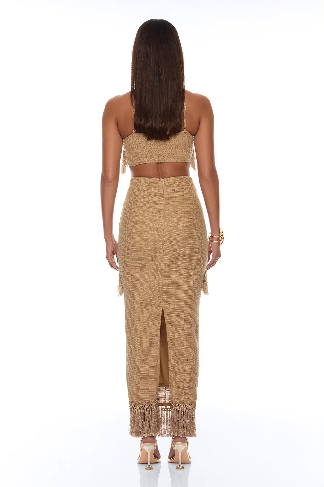 Mika Embellished Fringe Crochet Maxi Dress - Brown - Image 4