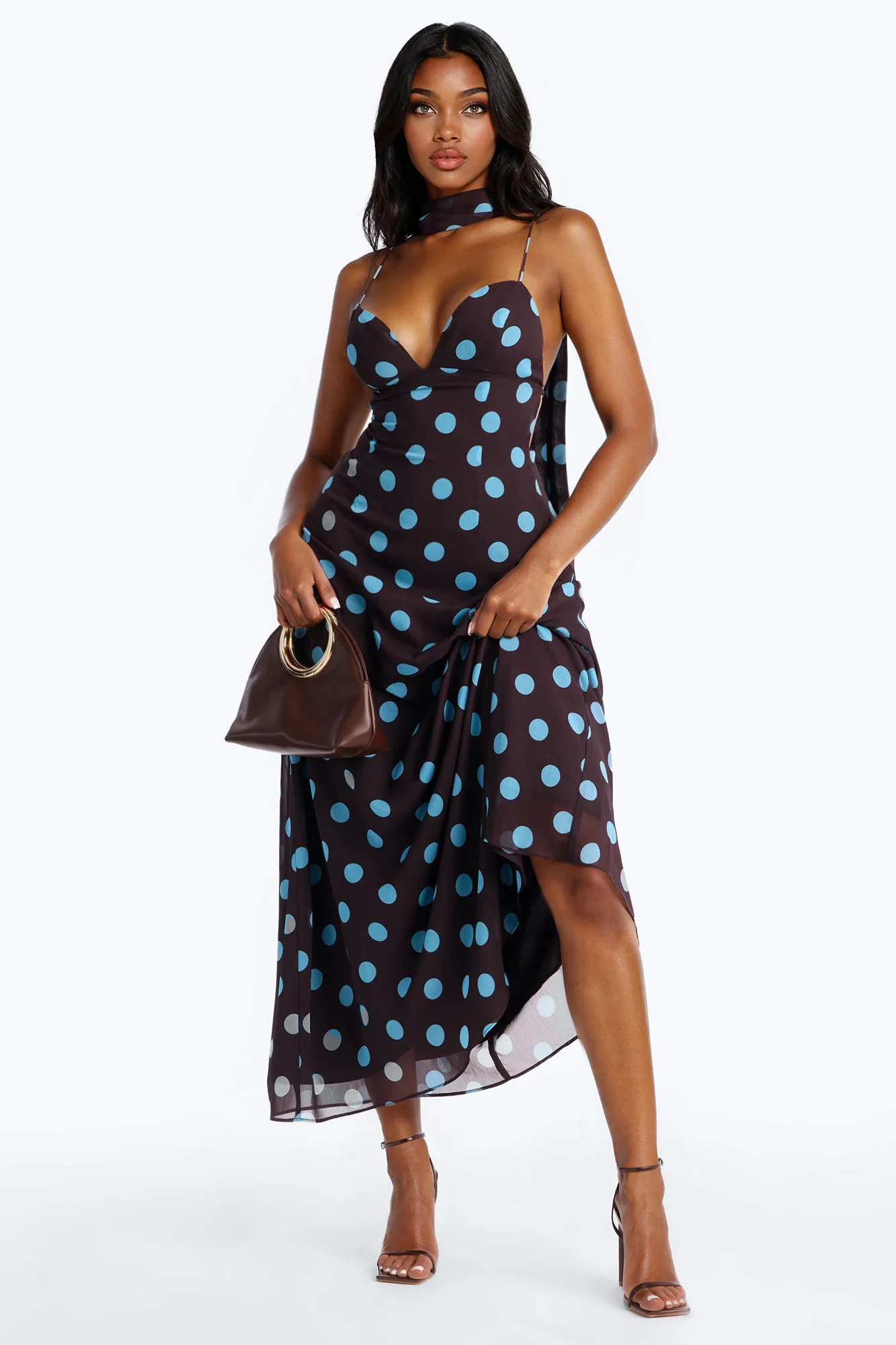 Mikayla Scarf Chiffon Maxi Dress - Chocolate/Combo