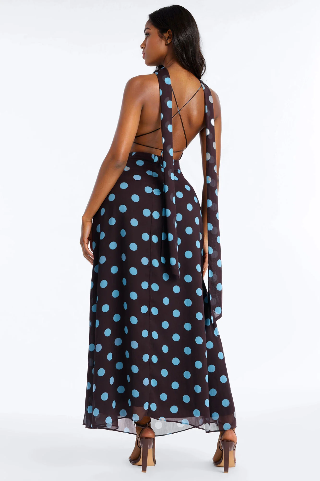 Mikayla Scarf Chiffon Maxi Dress - Chocolate/Combo - Image 3