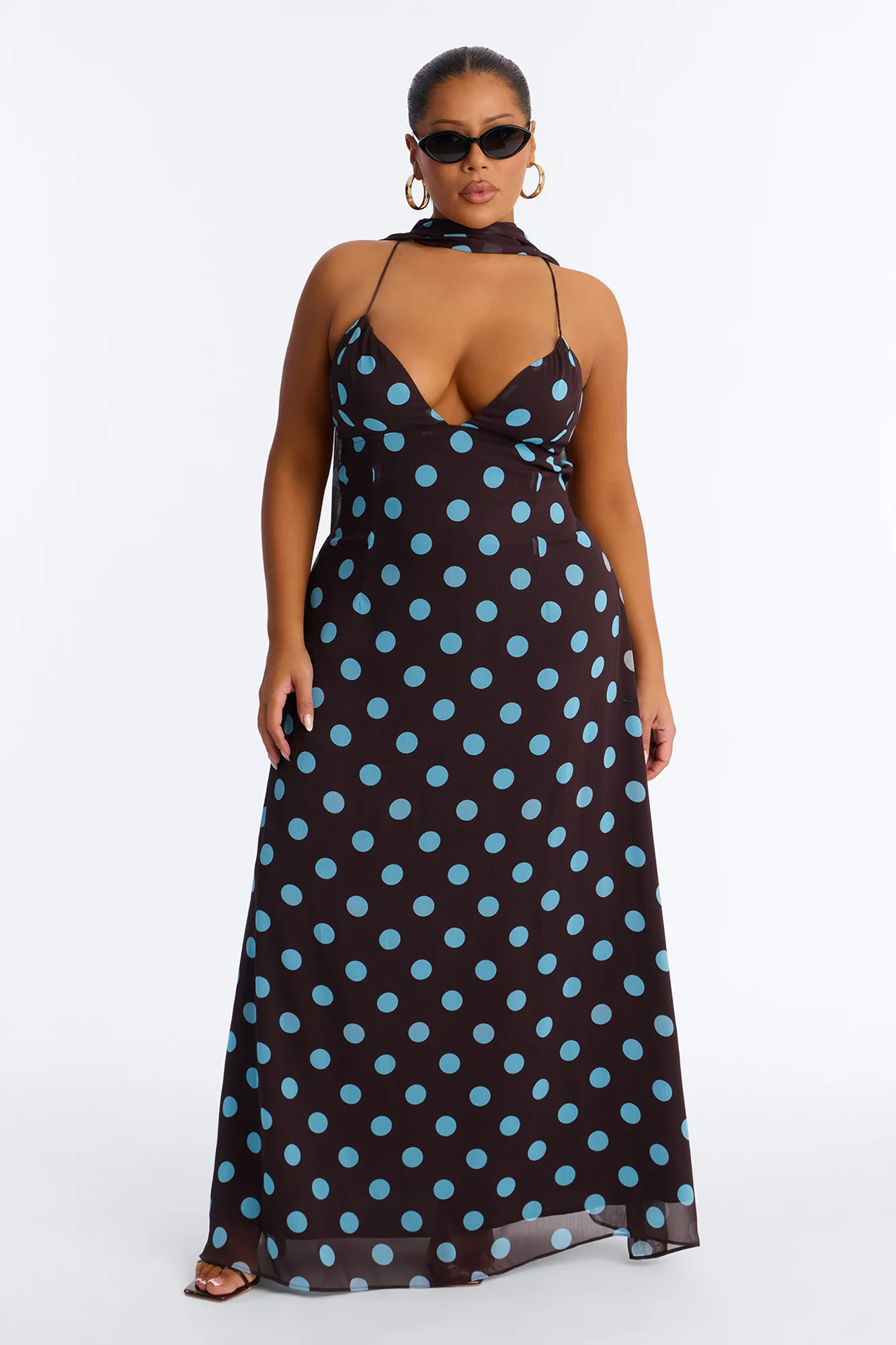 Mikayla Scarf Chiffon Maxi Dress - Chocolate/Combo - Image 4