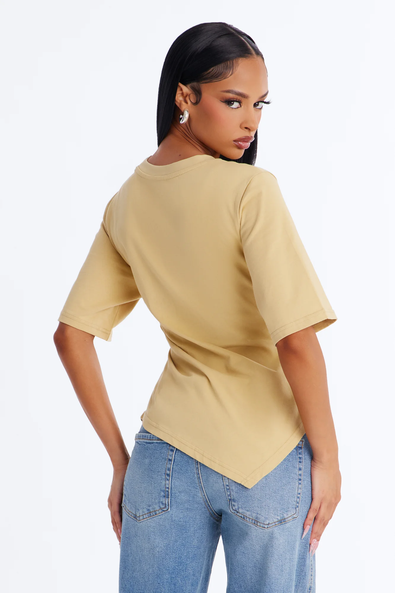 Mila Cinched Waist Asymmetrical T-Shirt - Honey - Image 4