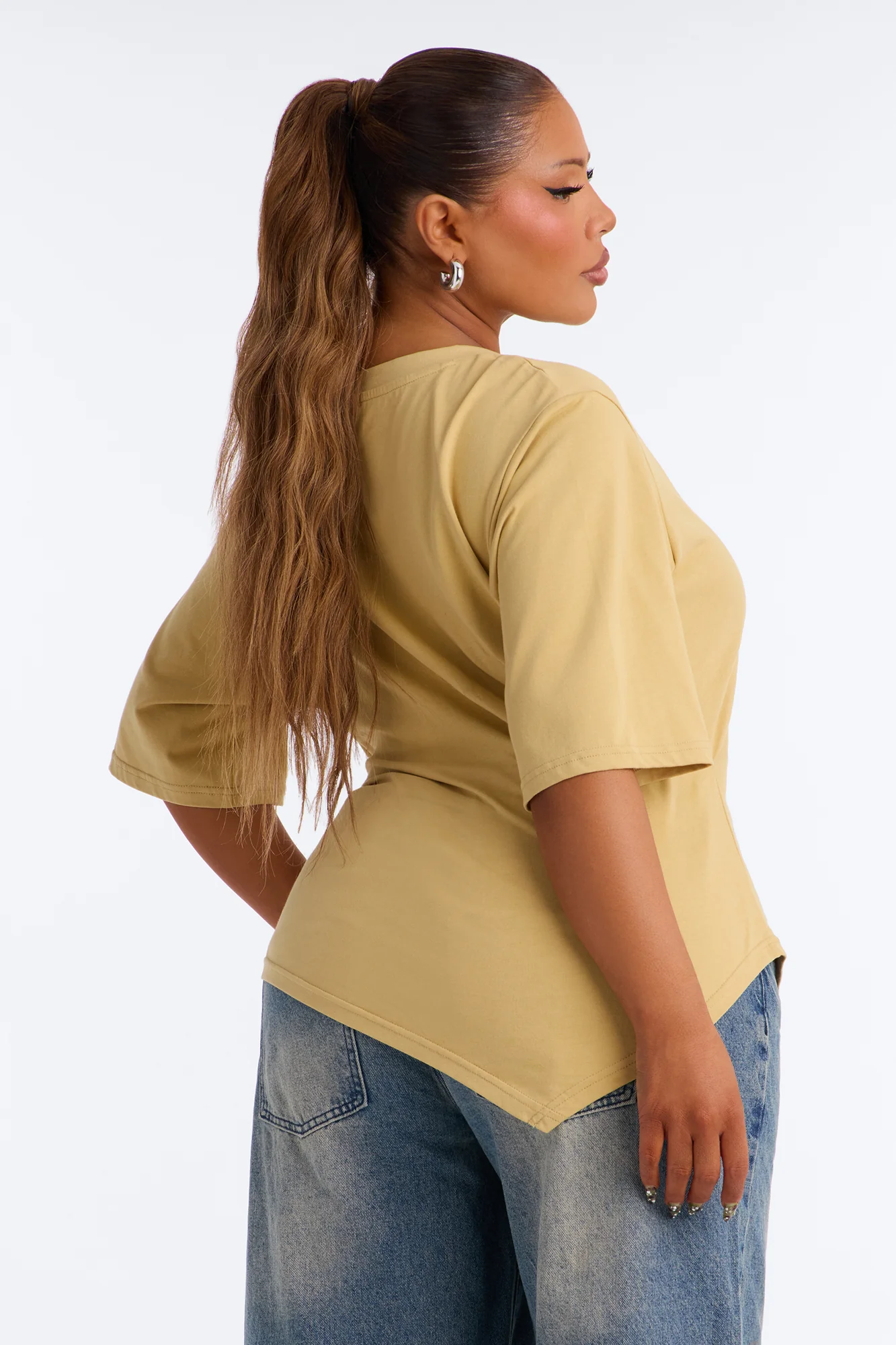 Mila Cinched Waist Asymmetrical T-Shirt - Honey - Image 7