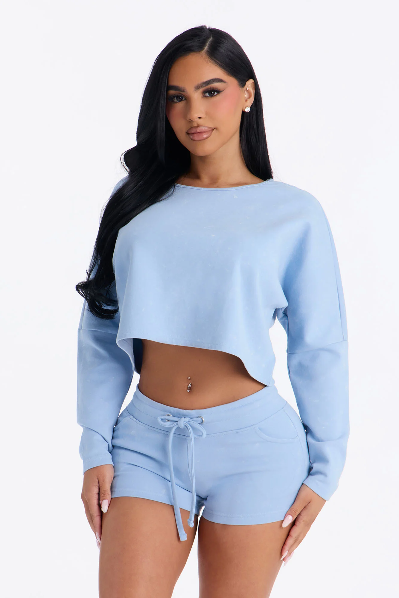 Mila Off Shoulder Micro Short Set - Blue