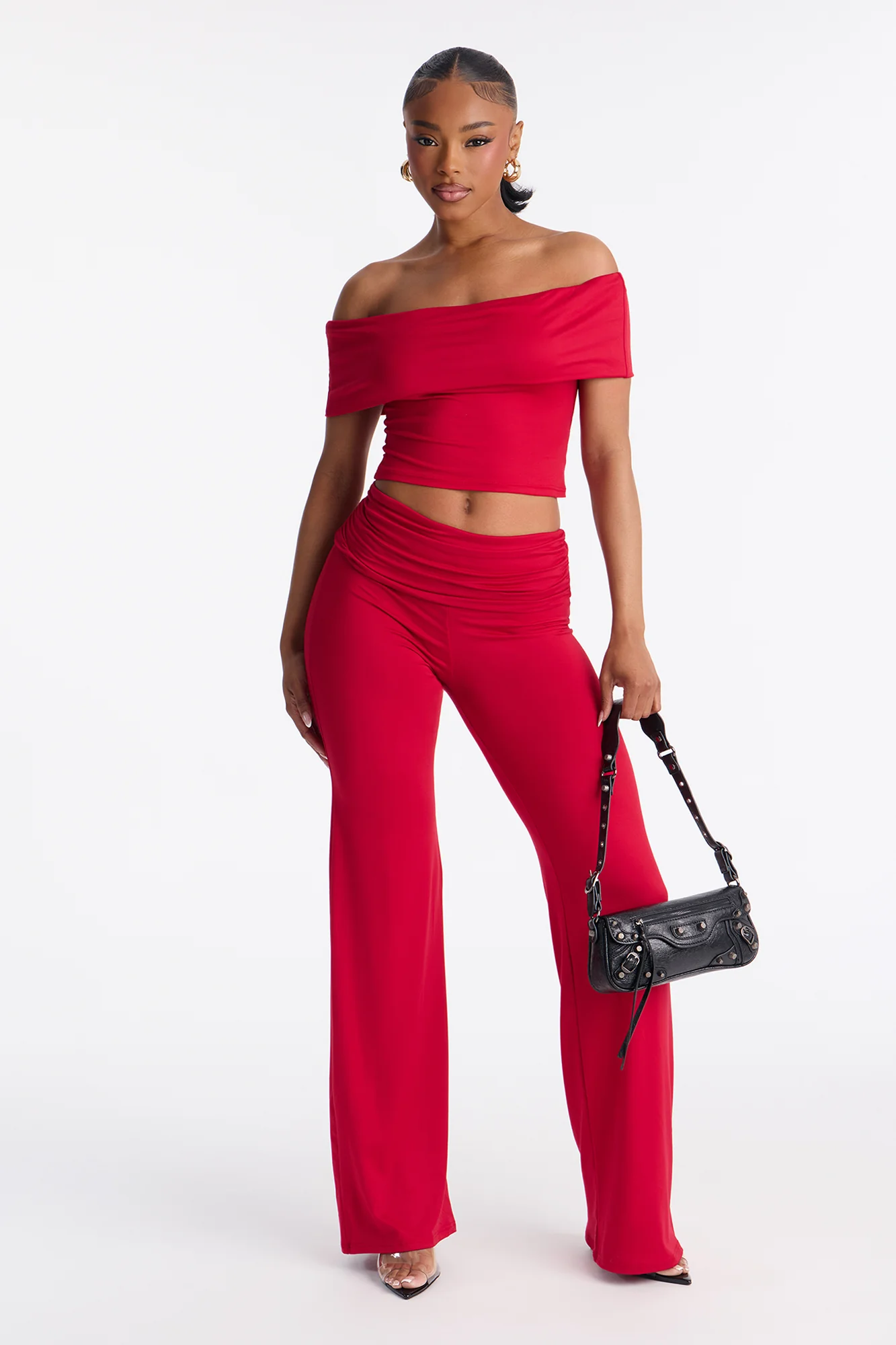 Mila Off Shoulder Pant Set - Red