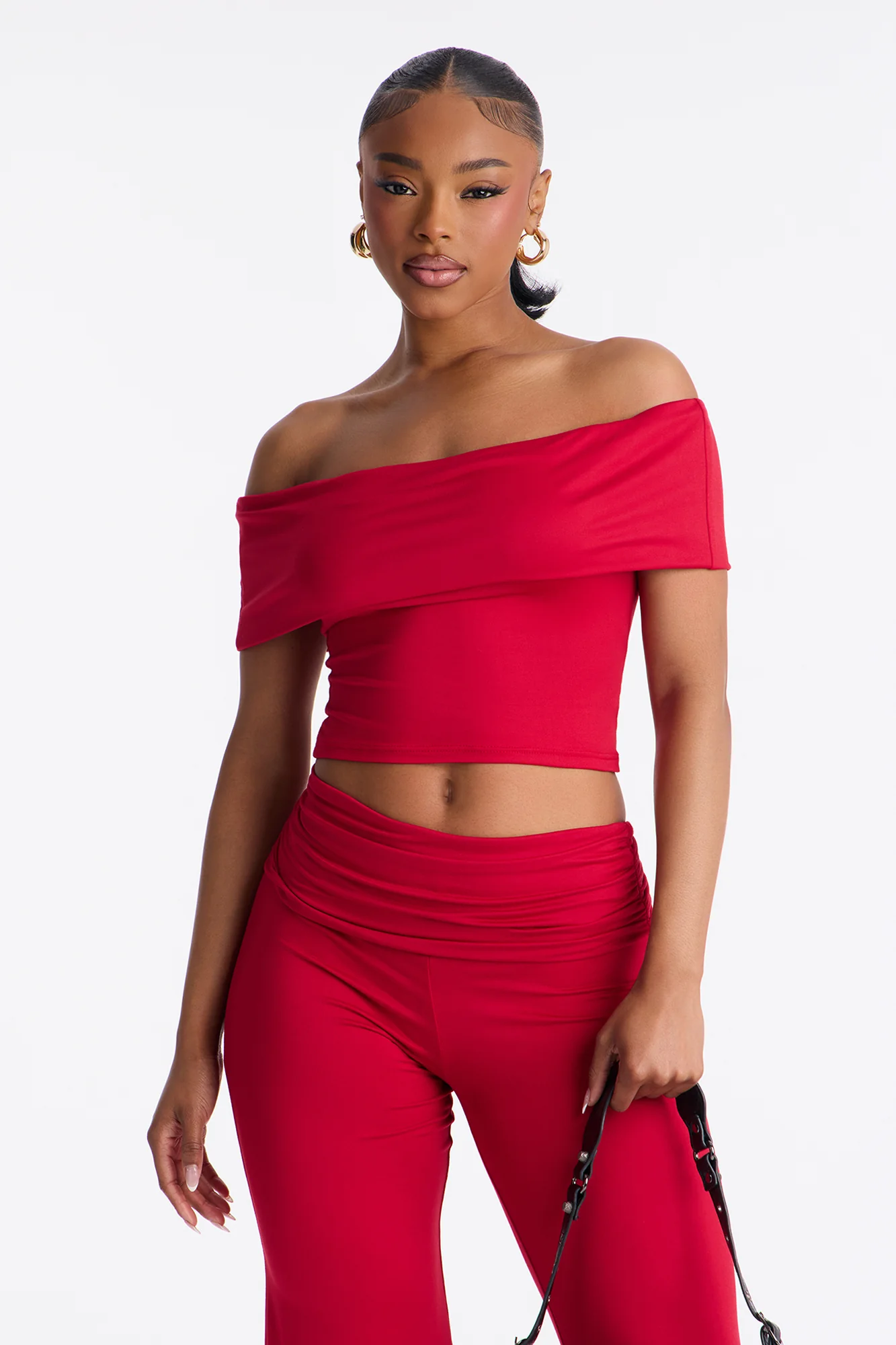Mila Off Shoulder Pant Set - Red - Image 2