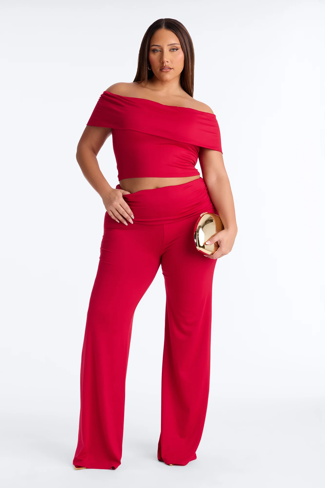 Mila Off Shoulder Pant Set - Red - Image 5