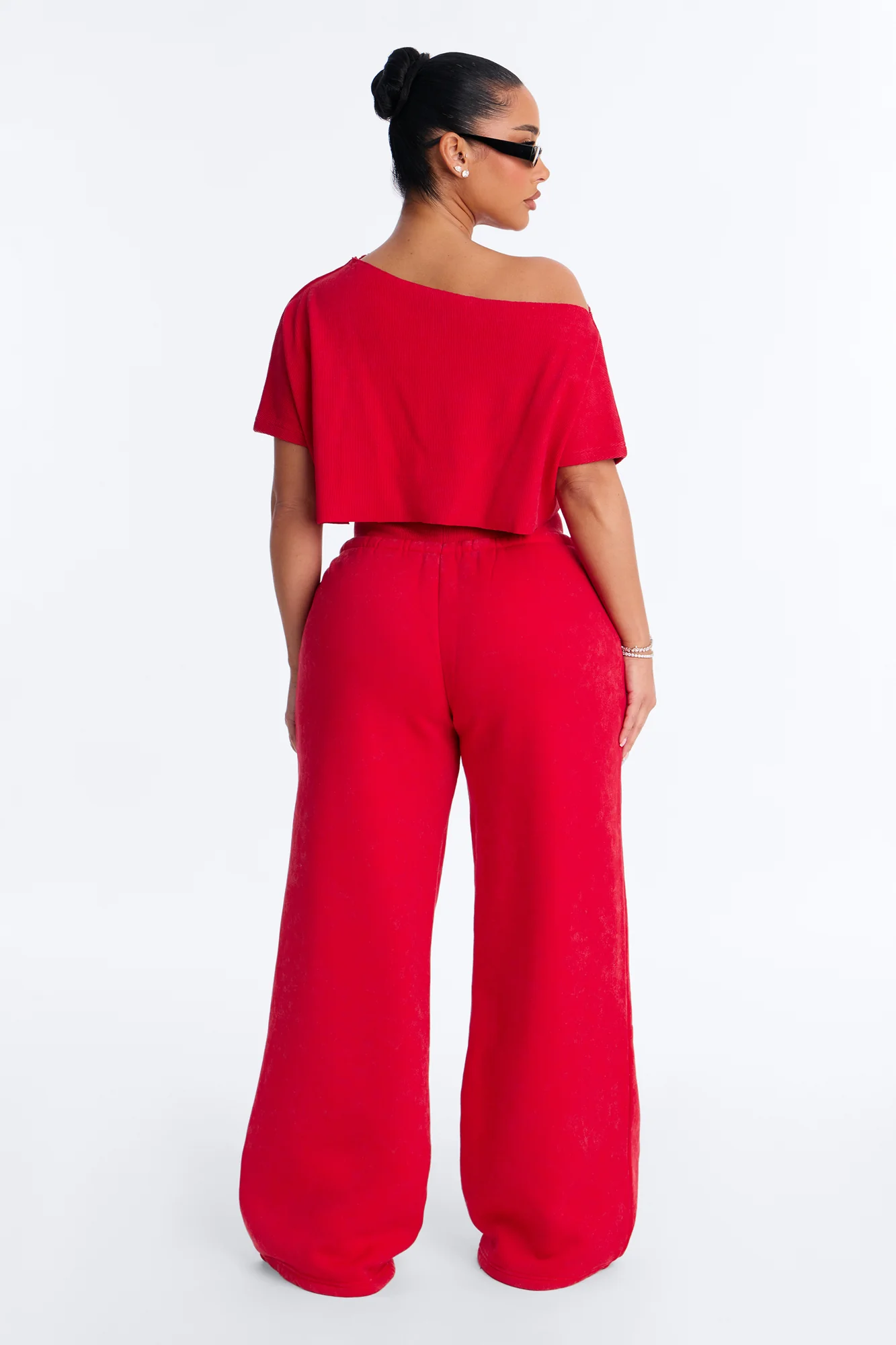 Mila Off Shoulder Top And Sweatpant Set - Red - Image 3