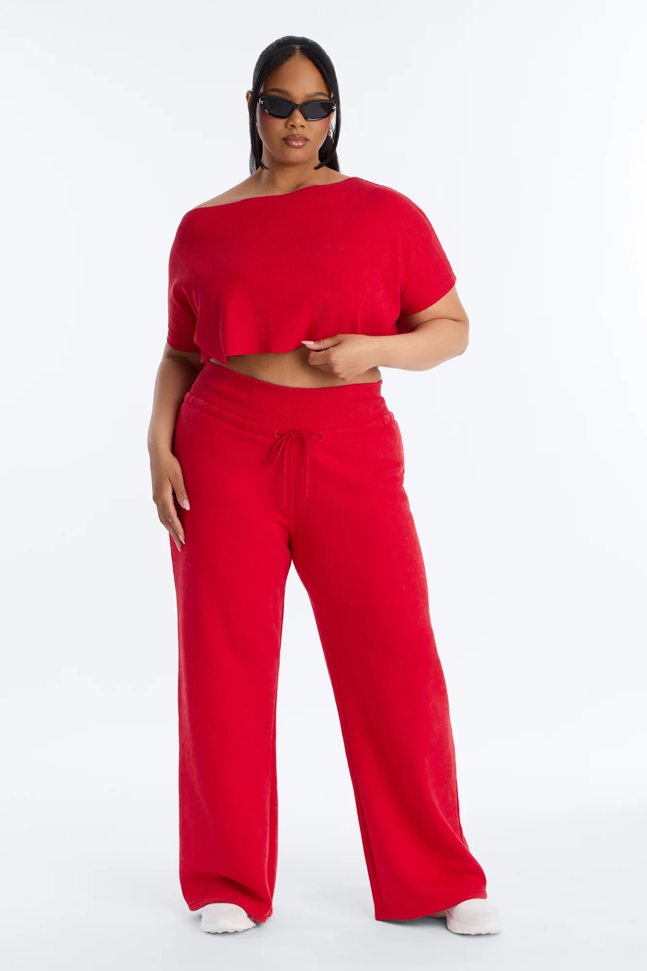 Mila Off Shoulder Top And Sweatpant Set - Red - Image 4