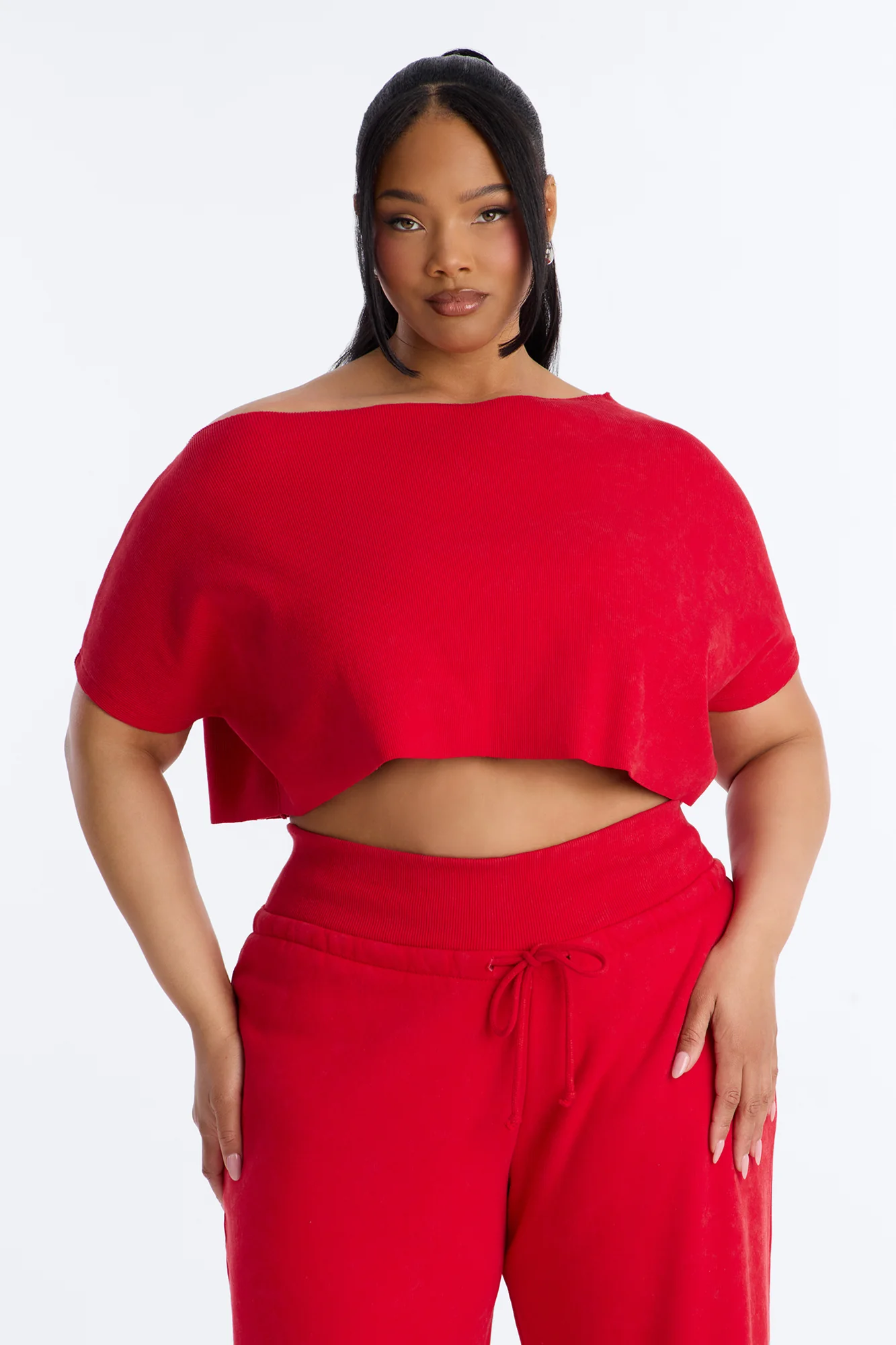Mila Off Shoulder Top And Sweatpant Set - Red - Image 5